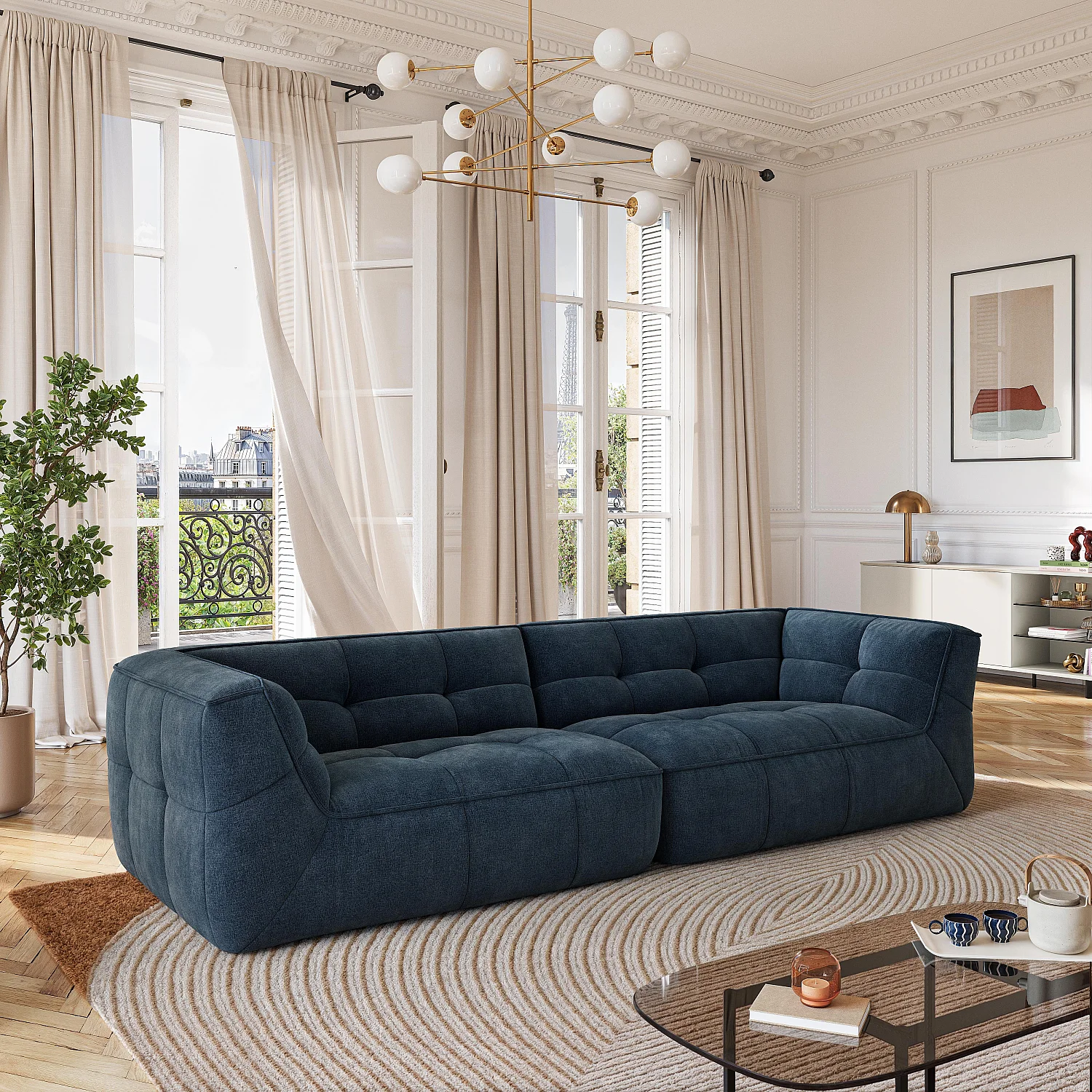 Divano 4 posti in tessuto - Blu Oceano - 3