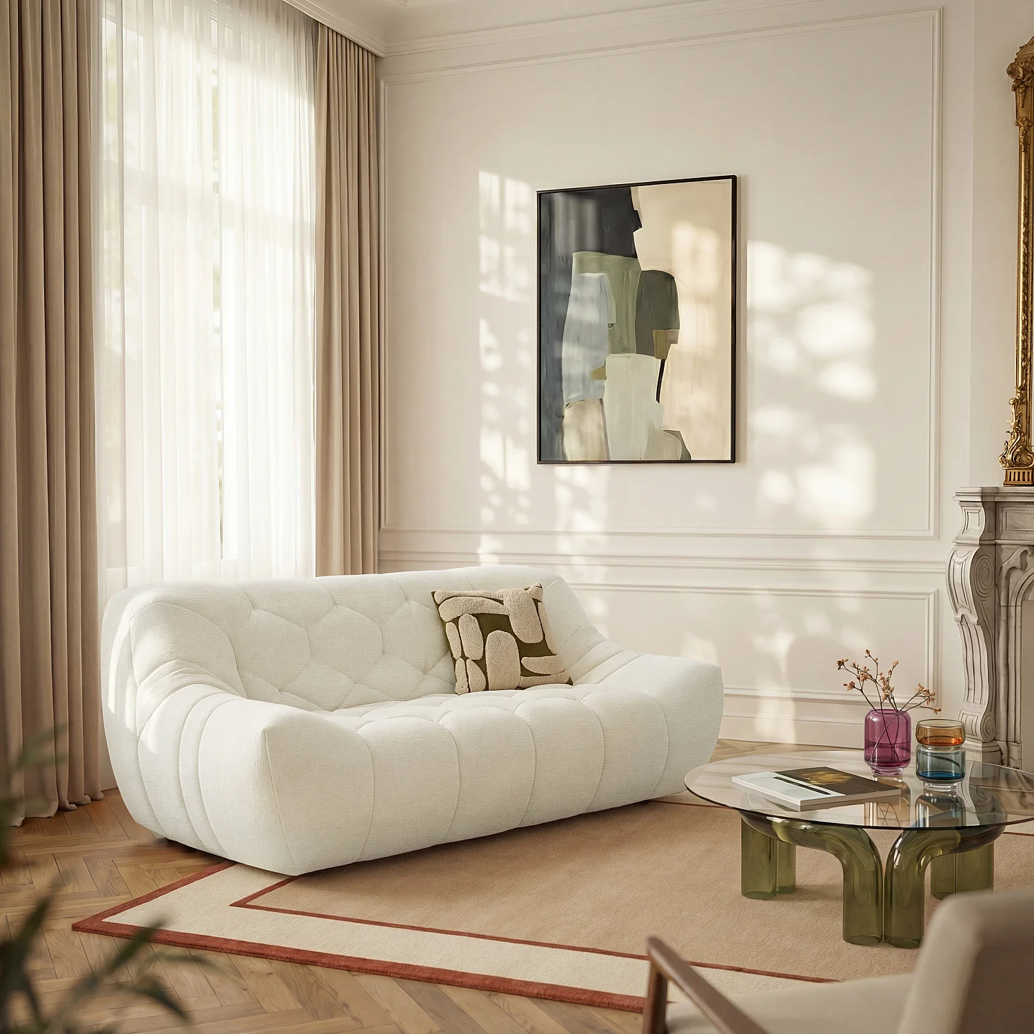 Divano 2 posti in tessuto - Ecru - 1