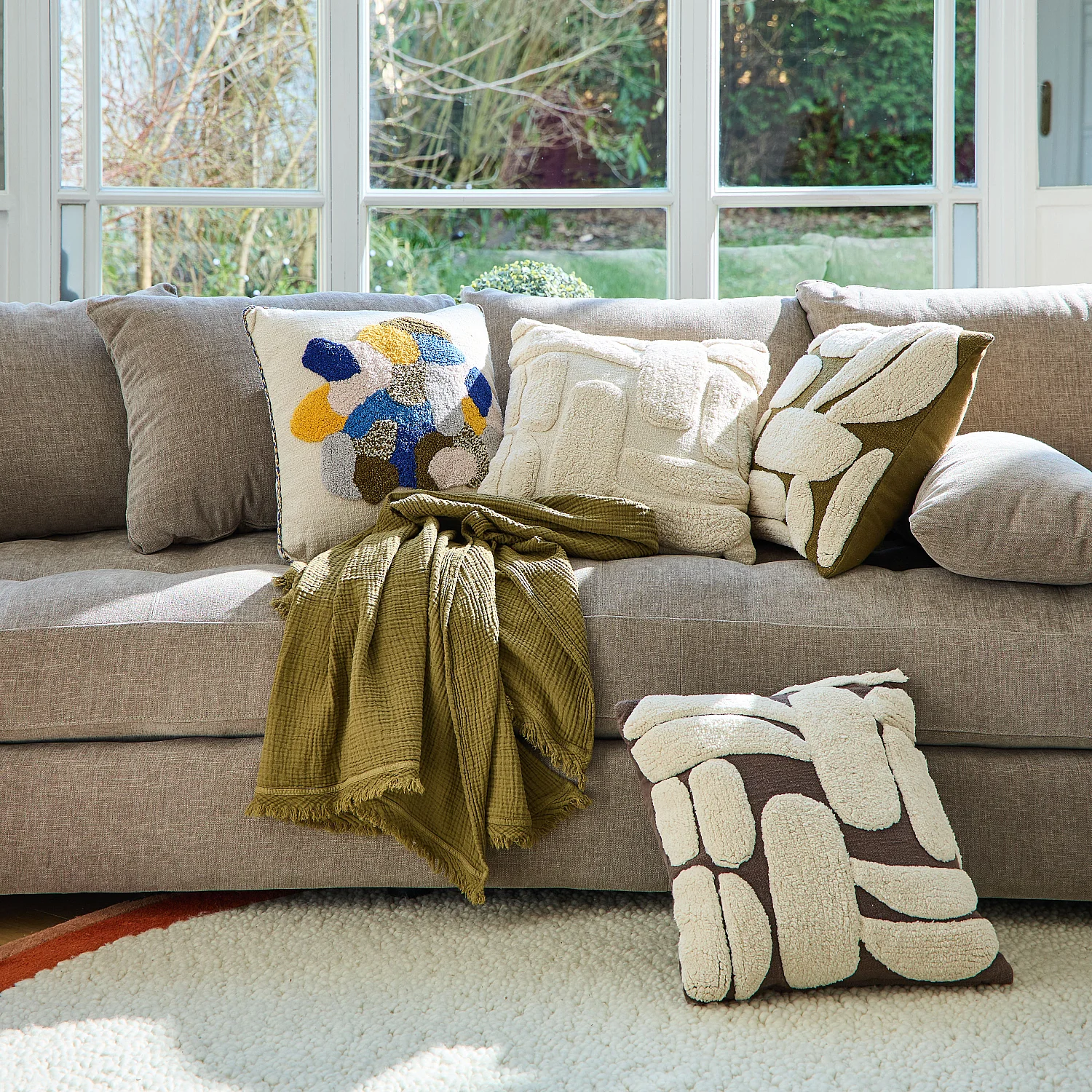 Coussin tufté en coton - 45 x 45 cm - Brun - 7