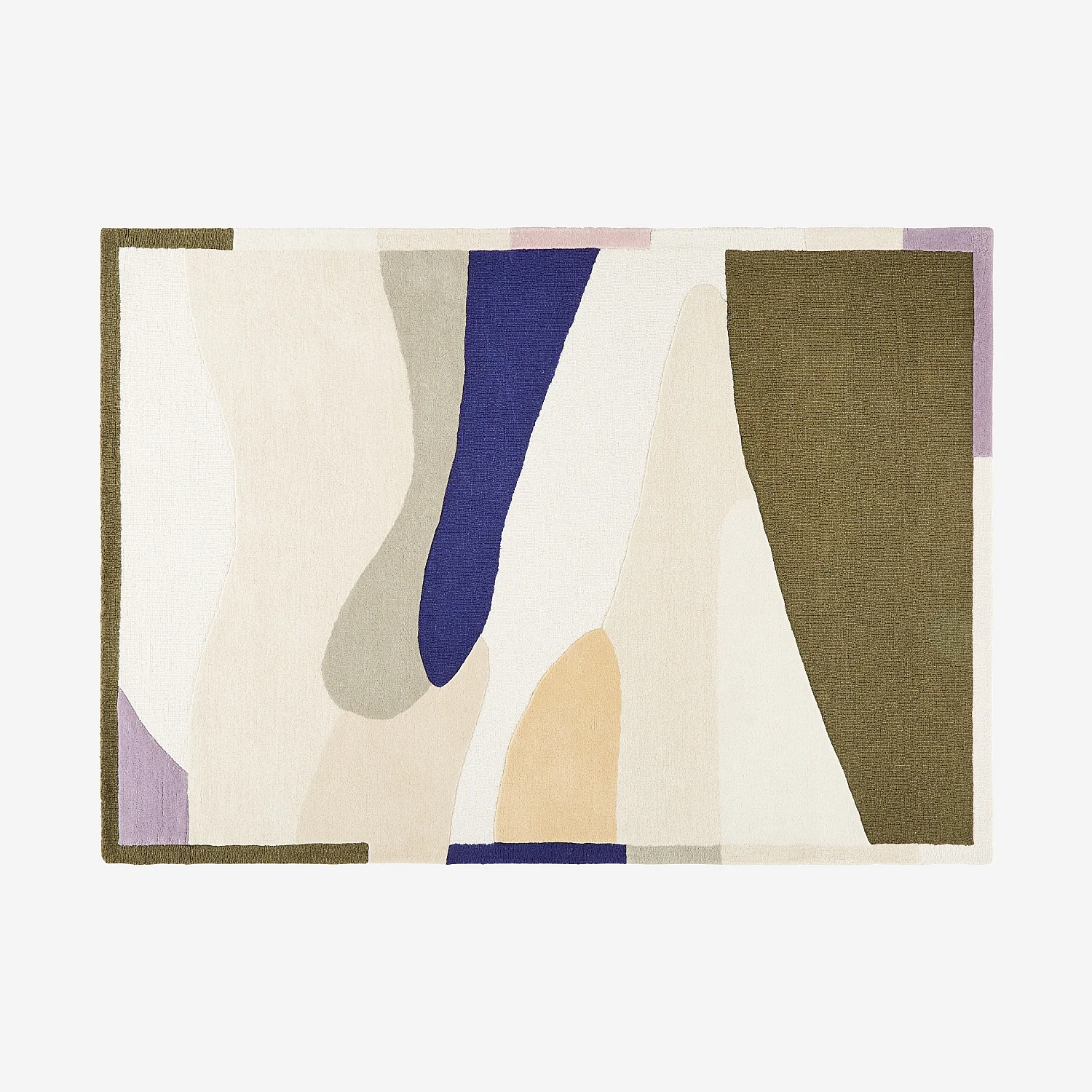 Tappeto in lana tuftata - 170 x 240 cm - Beige, verde kaki e blu reale - Design di Floriane Jacques - 2