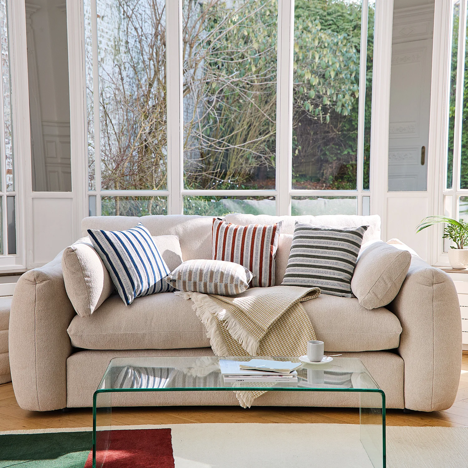 Kussen van jacquard stof - 44 x 44 cm - Streeppatroon - Terracotta - 3