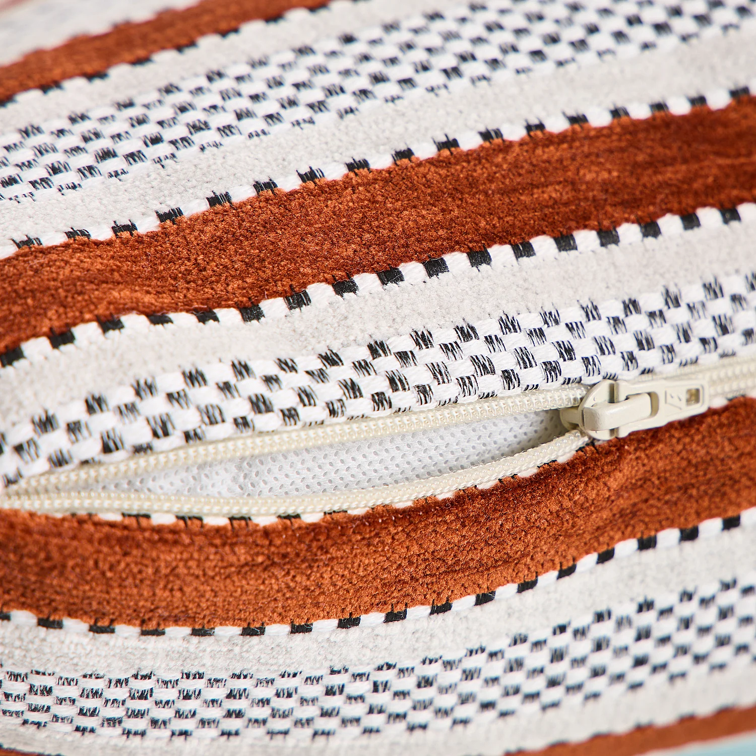 Kussen van jacquard stof - 44 x 44 cm - Streeppatroon - Terracotta - 7