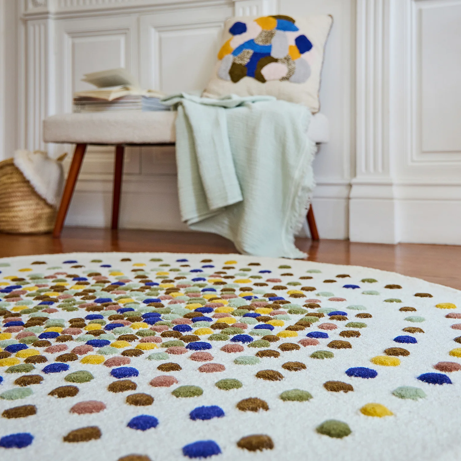 Tappeto rotondo in lana 150cm - Beige e multicolore - Design di Floriane Jacques - 5