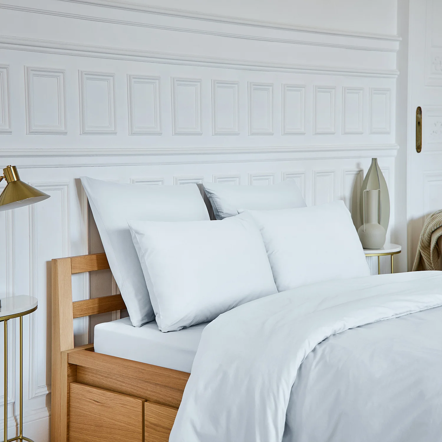 Drap housse en percale de coton - 160 x 200 cm - Blanc - 4