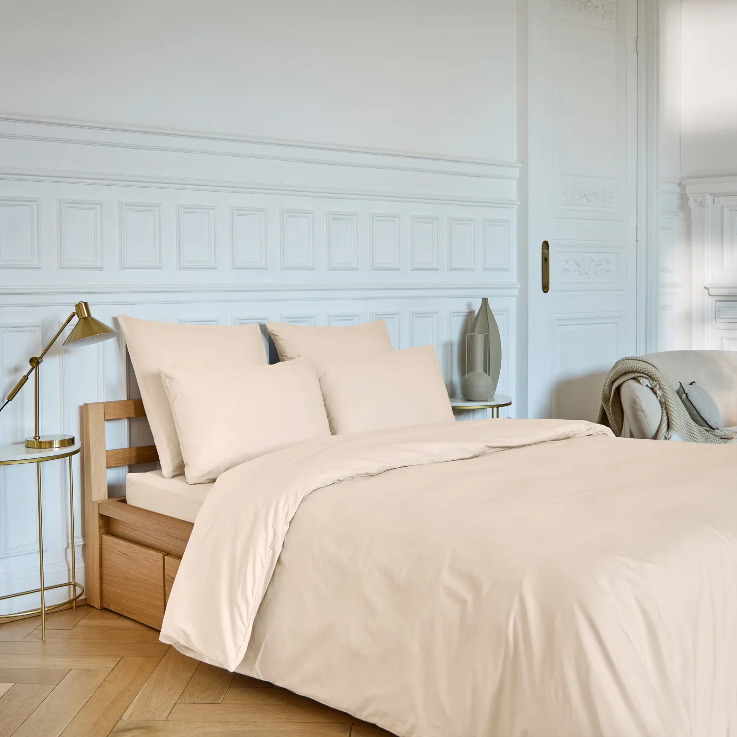 Drap Housse en percale de coton - 140 x 200 cm - Ivoire - 1