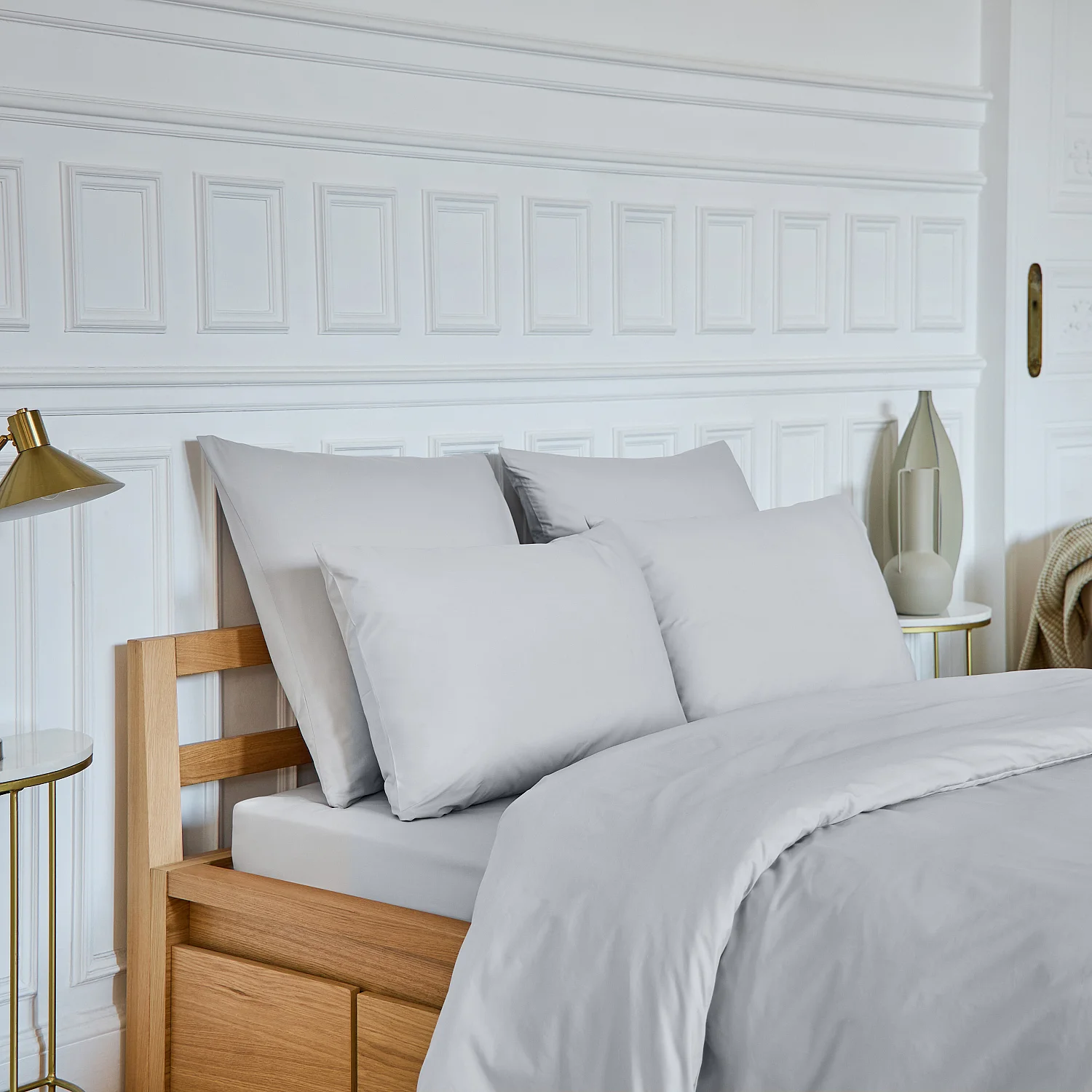 Drap housse en percale de coton - 160 x 200 cm - Gris perle - 4