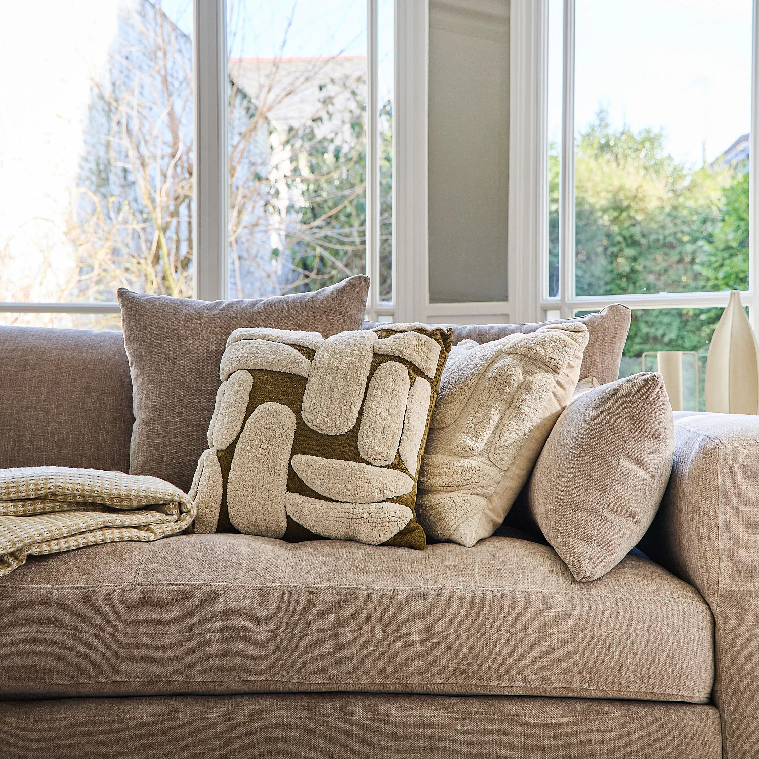 Coussin tufté en coton - 45 x 45 cm - Écru - 6