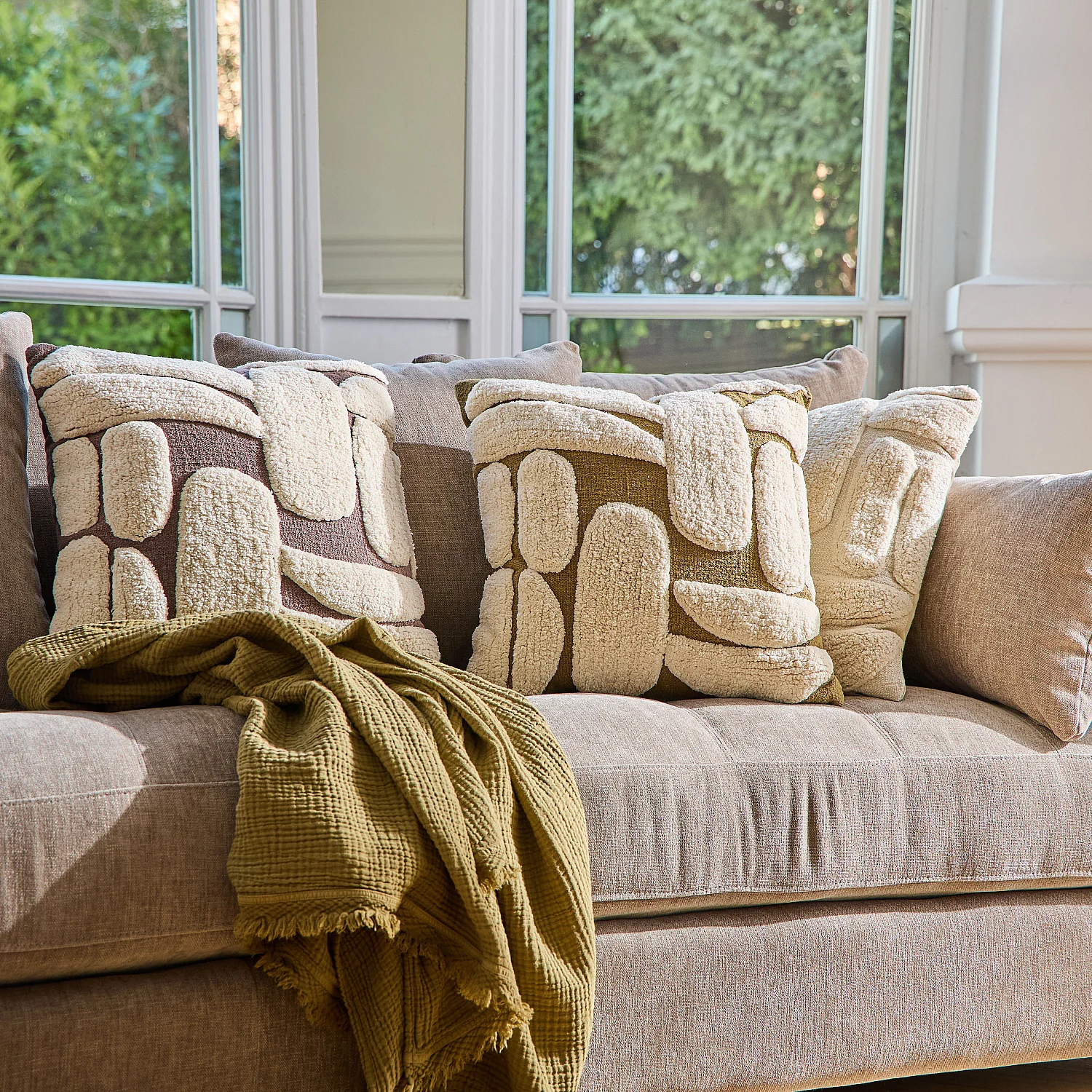 Coussin tufté en coton - 45 x 45 cm - Bronze - 7