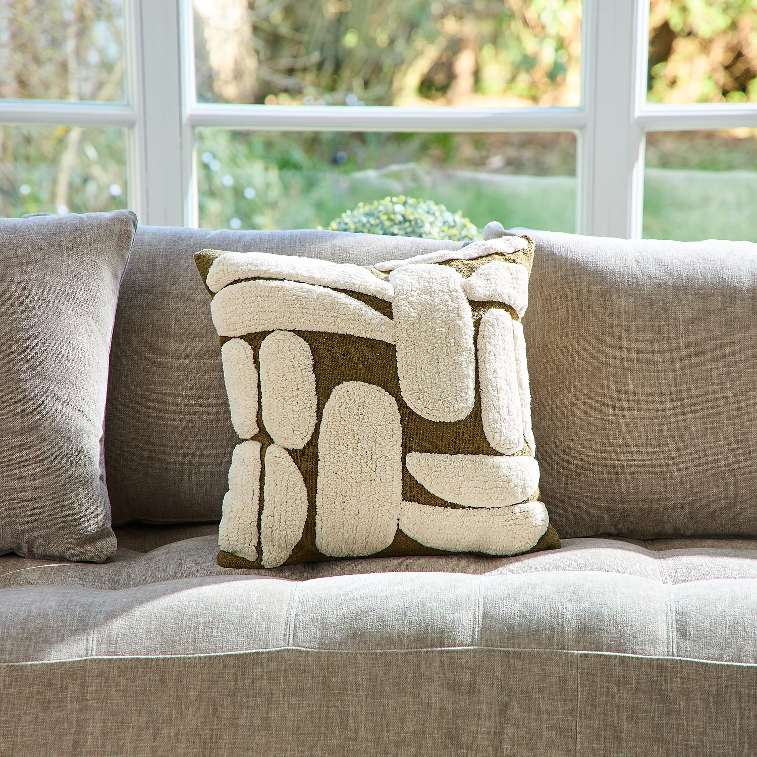 Coussin tufté en coton - 45 x 45 cm - Bronze - 1