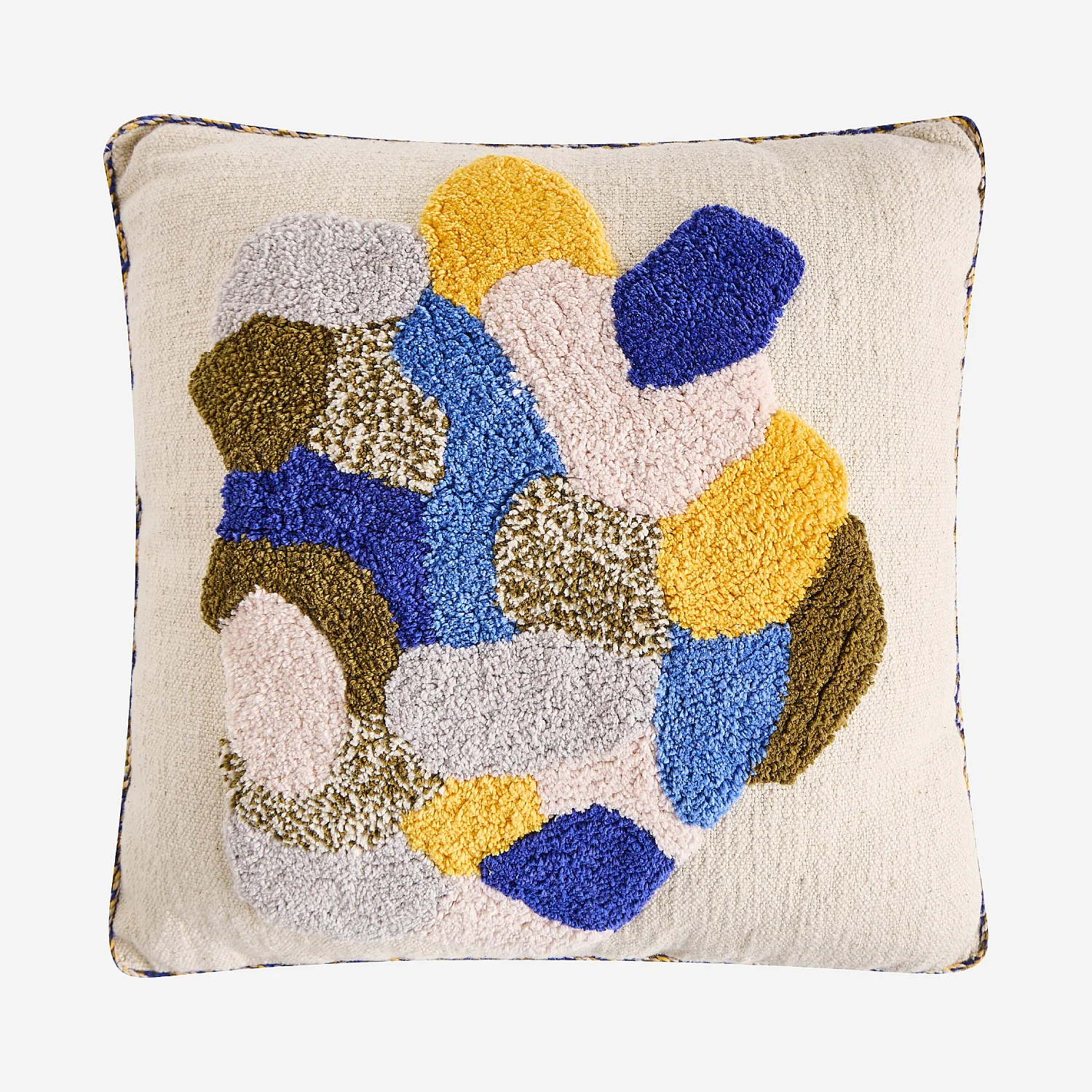 Cojín de algodón con acabado tufté - 45 x 45 cm - Verde caqui y azul - Design by Floriane Jacques - 2