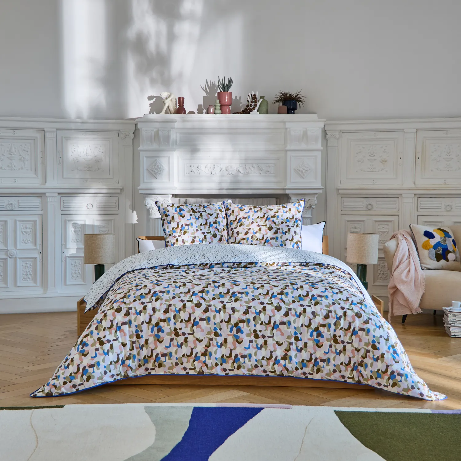 Parure de lit en percale de coton bio - 260 x 240 cm - Motifs multicolores - Design by Floriane Jacques - 1