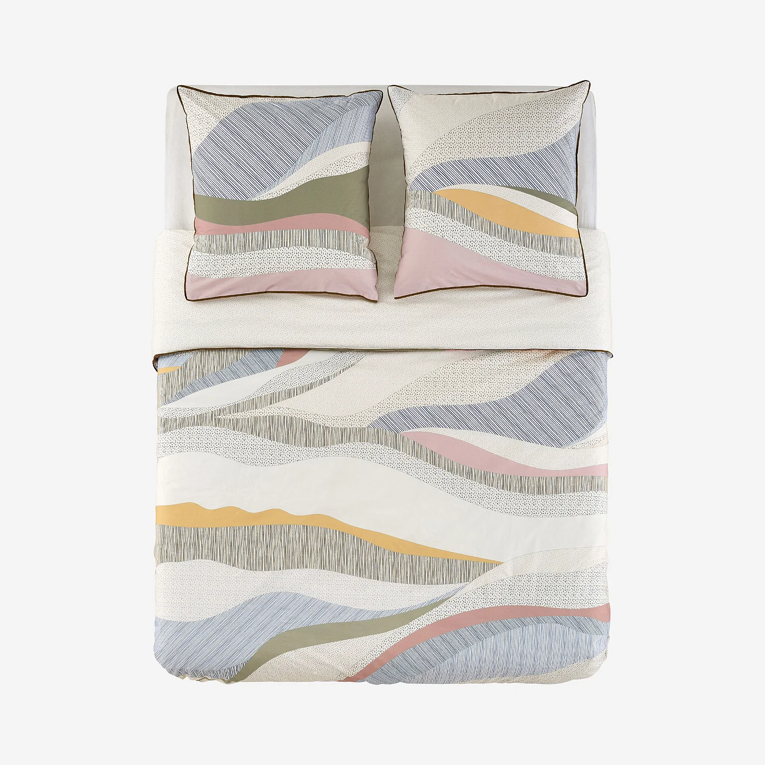 Parure de lit en percale de coton bio - 240 x 220 cm - Bleu et Kaki - Design by Floriane Jacques - 9