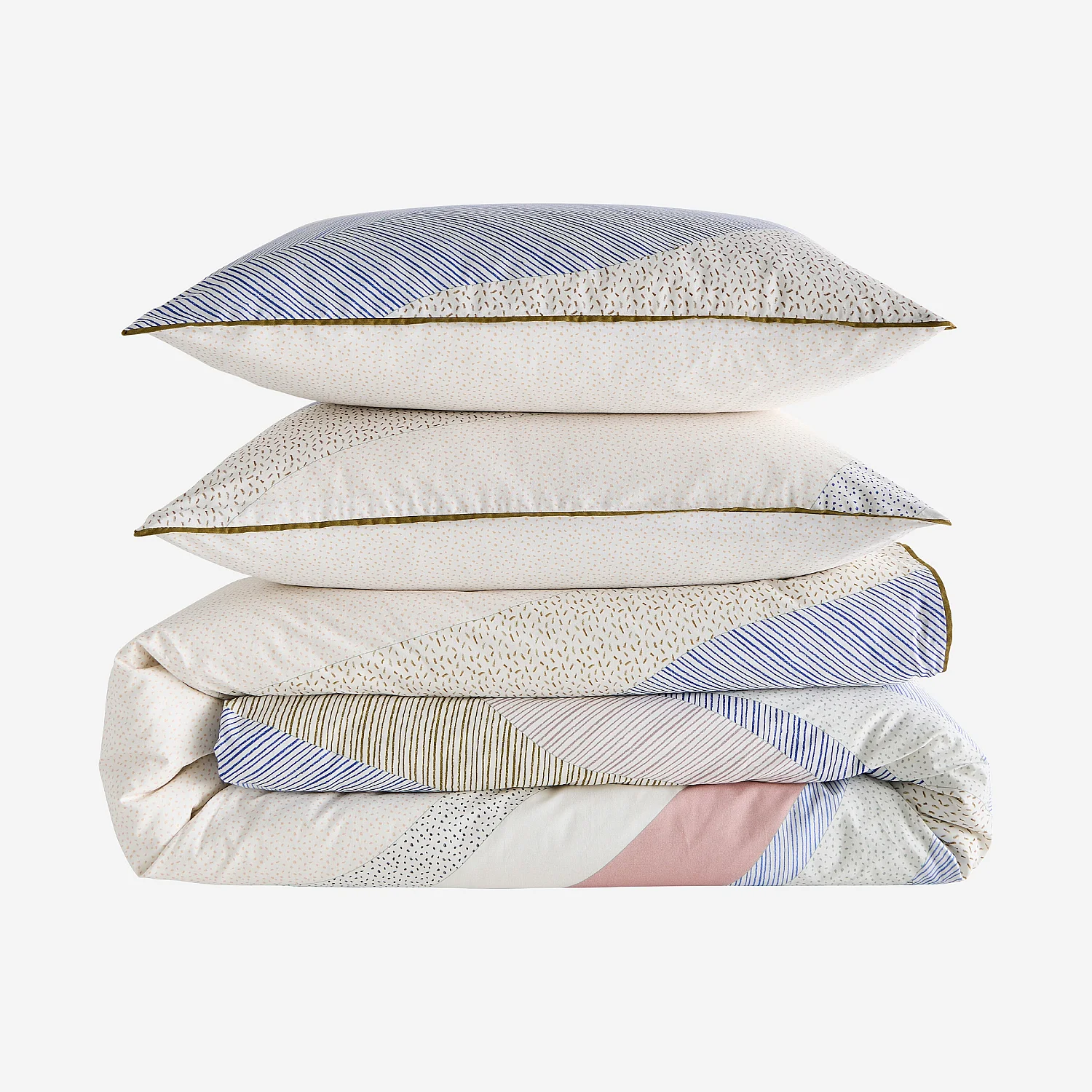 Set lenzuola in percalle di cotone biologico - 260 x 240 cm - Blu e Kaki - Design by Floriane Jacques - 2