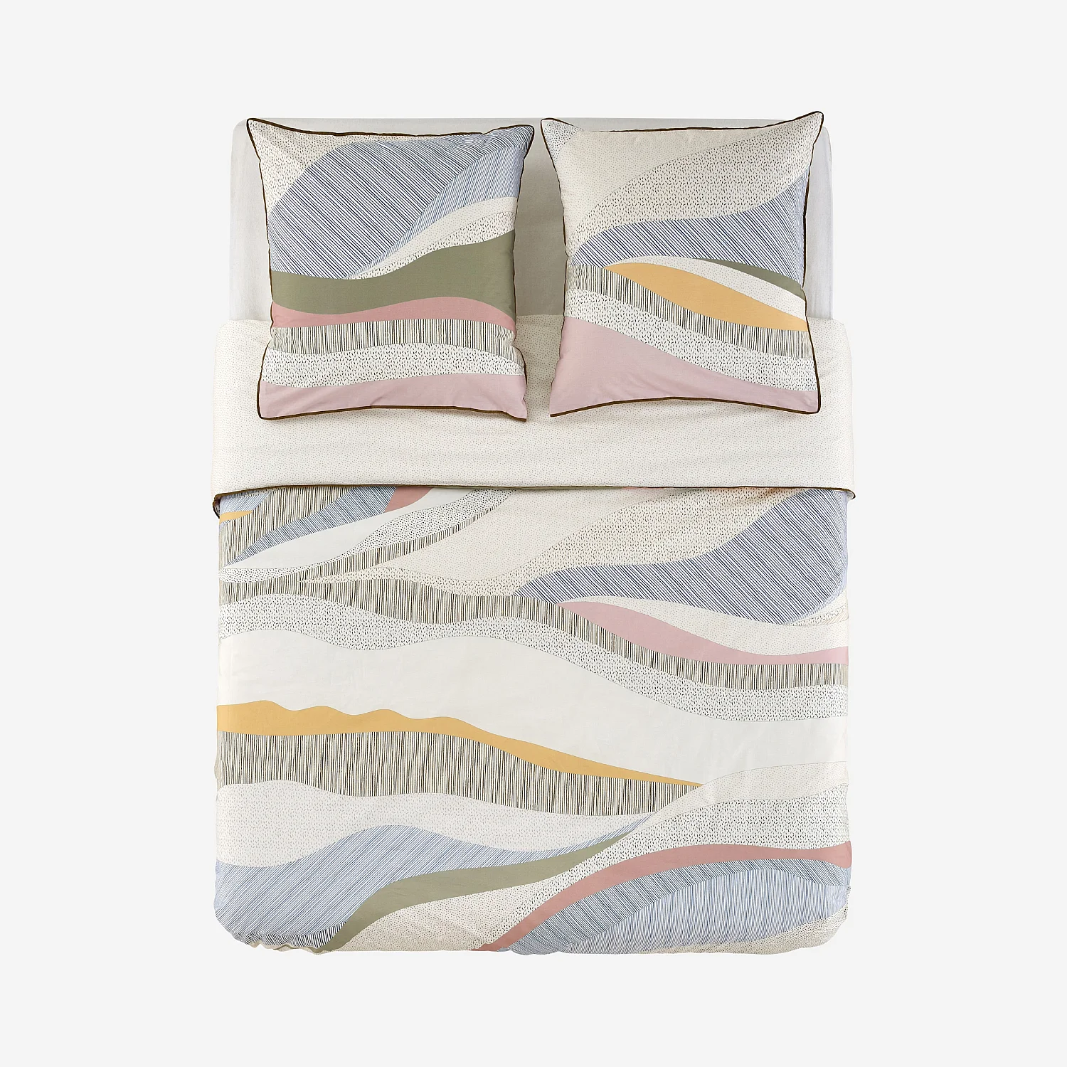 Set lenzuola in percalle di cotone biologico - 260 x 240 cm - Blu e Kaki - Design by Floriane Jacques - 9