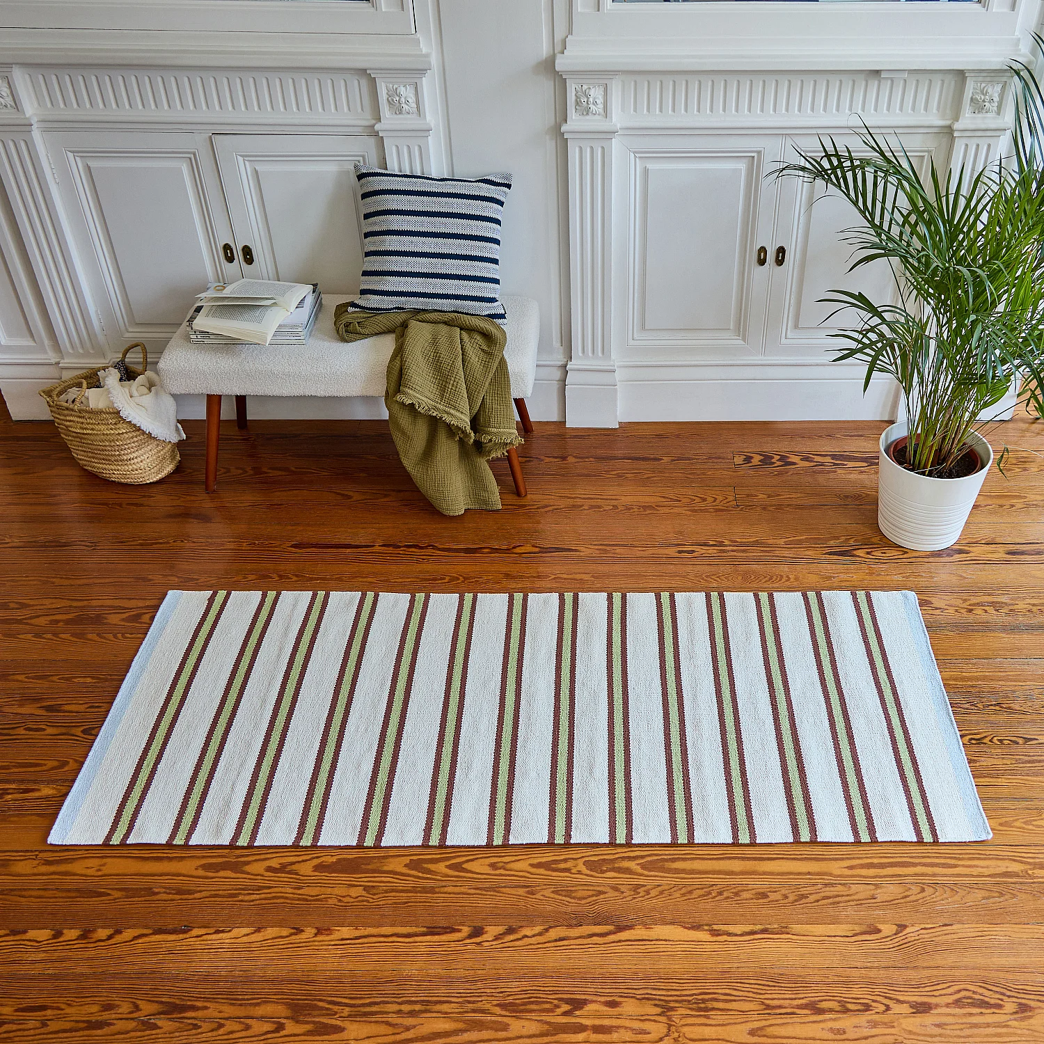 Tappeto piatto in cotone - 75 x 180 cm - Verde pistacchio - Design di Floriane Jacques - 1