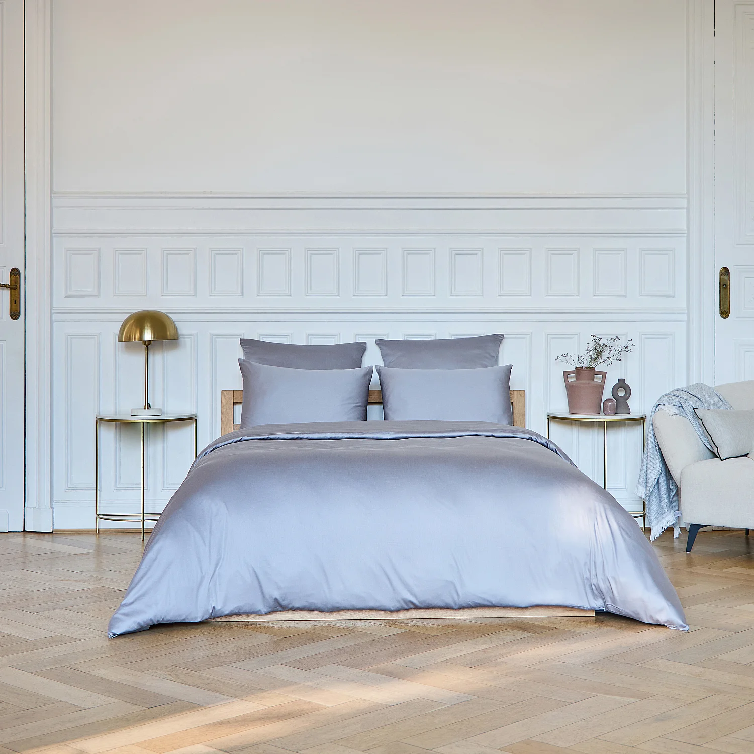 Katoensatijnen dekbedovertrek - 240 x 220 cm - Zilvergrijs - 1