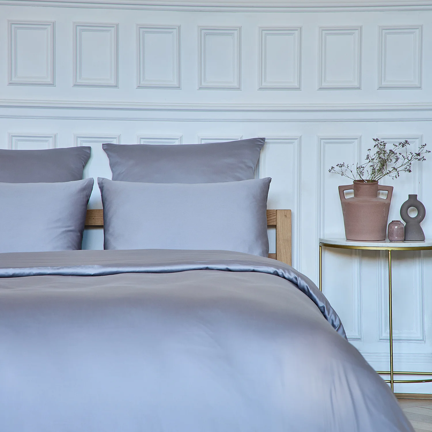 Housse de couette en satin de coton - 260 x 240 cm - Gris argenté - 7