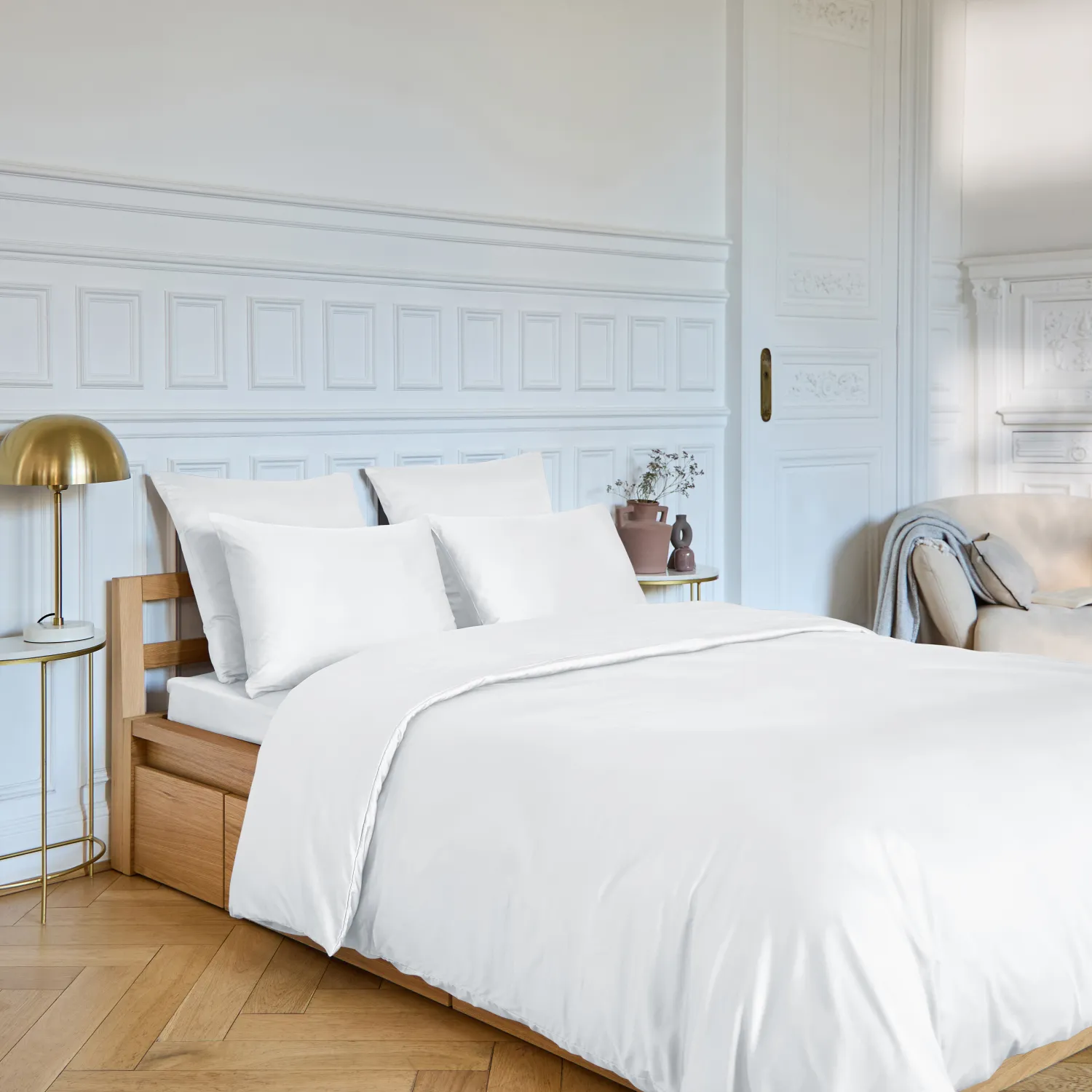 Drap Housse en satin de coton - 140 x 200 cm - Blanc - 1