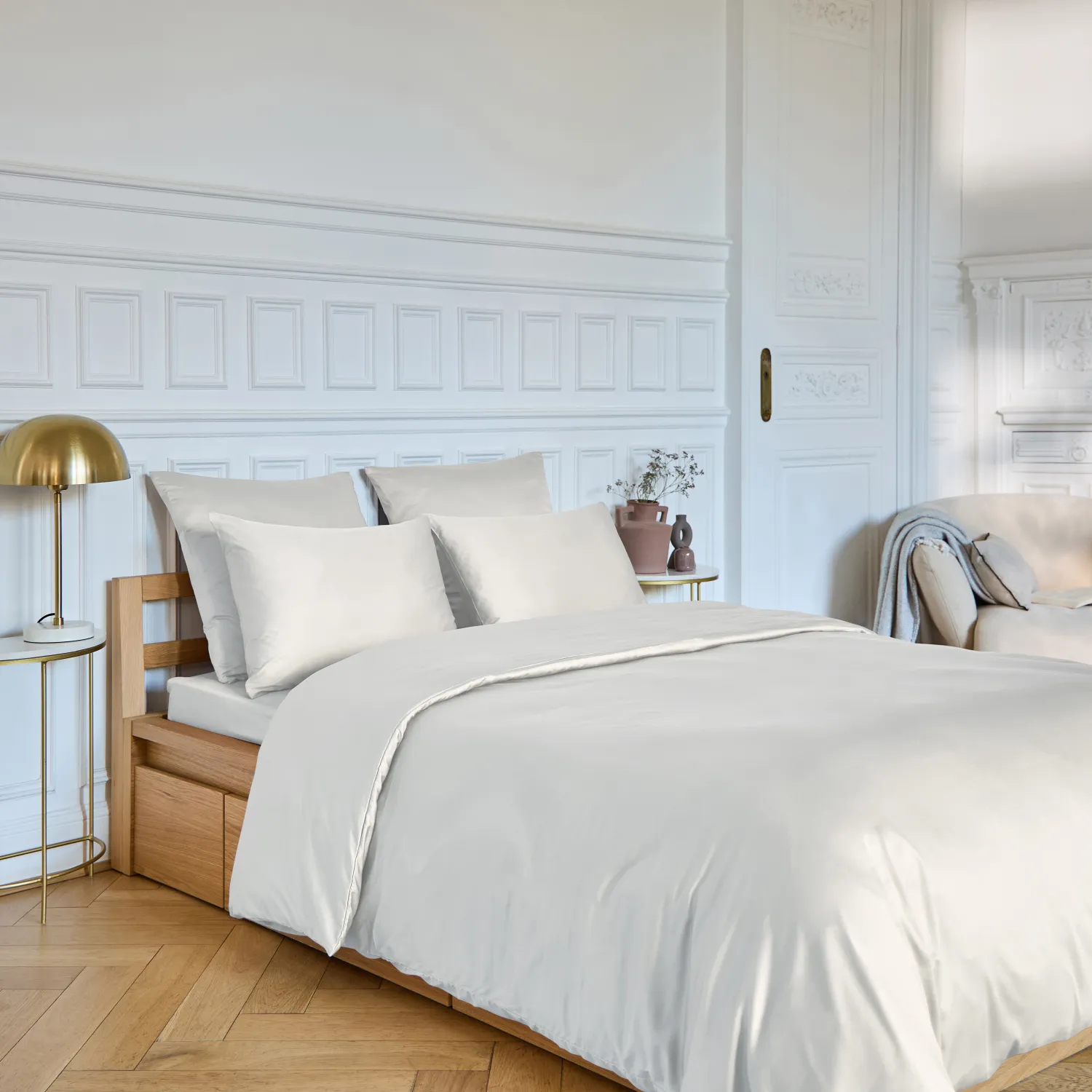 Drap Housse en satin de coton - 140 x 200 cm - Sable - 1