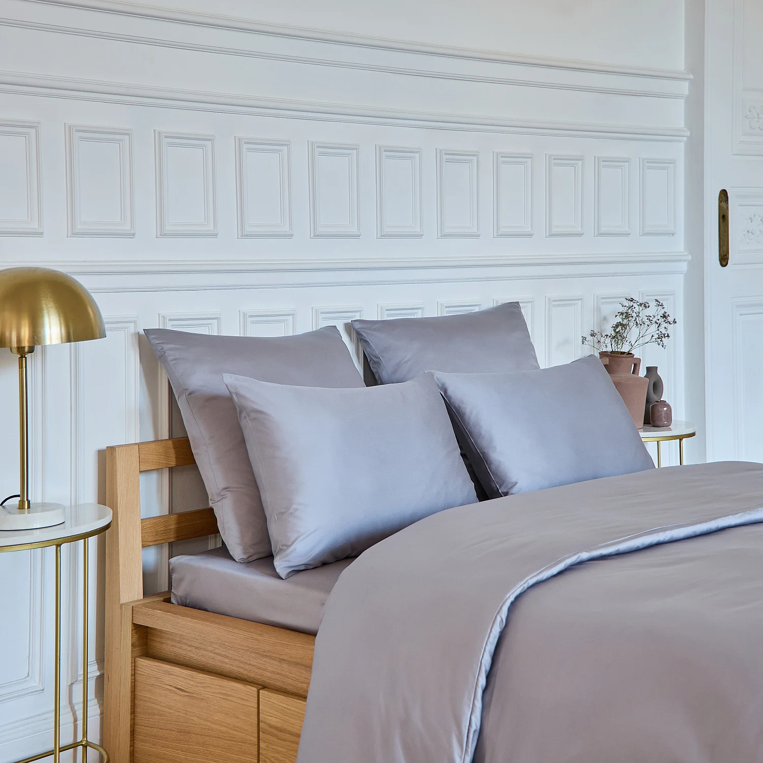 Drap Housse en satin de coton - 140 x 200 cm - Gris argenté - 4