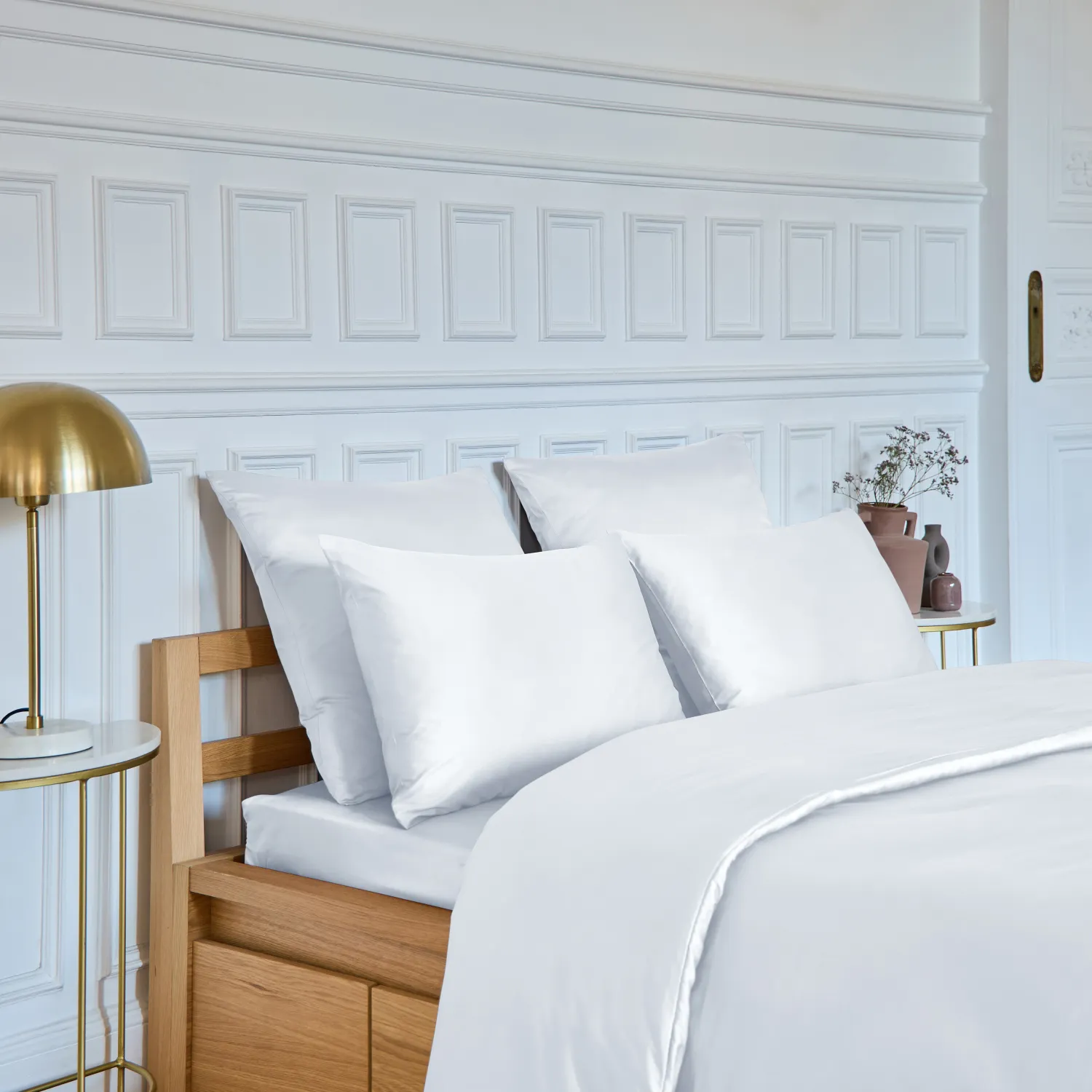Taie d'oreiller en satin de coton - 65 x 65 cm - Blanc - 1