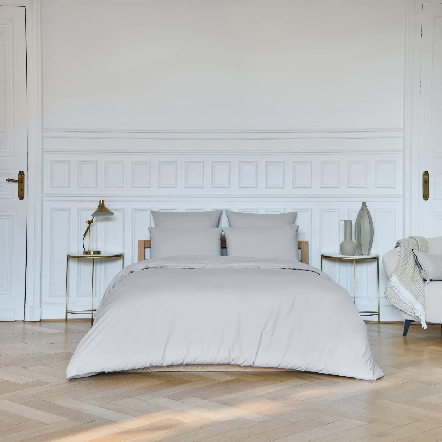 Housse de couette en percale de coton - 240 x 220 cm - Gris perle - 1