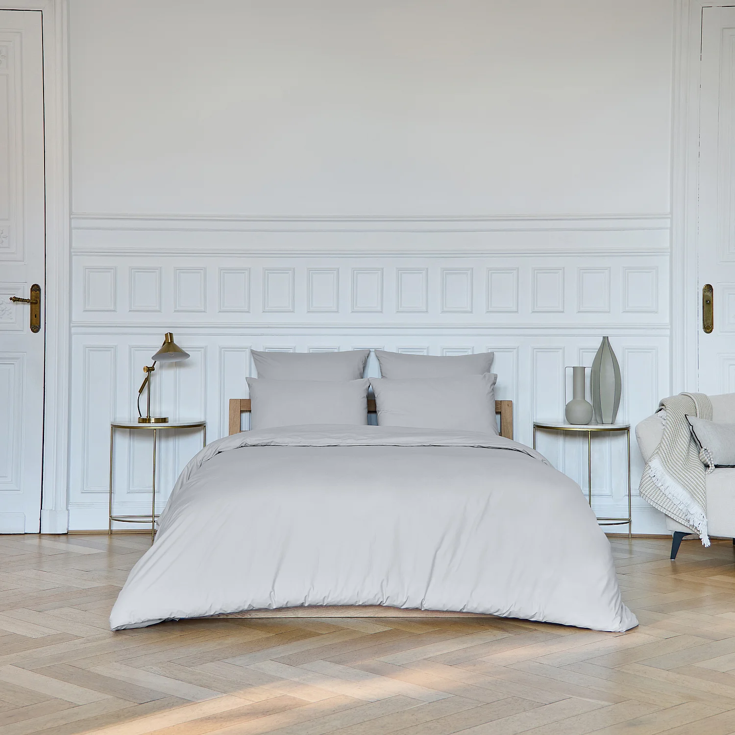 Housse de couette en percale de coton - 240 x 220 cm - Gris perle - 1