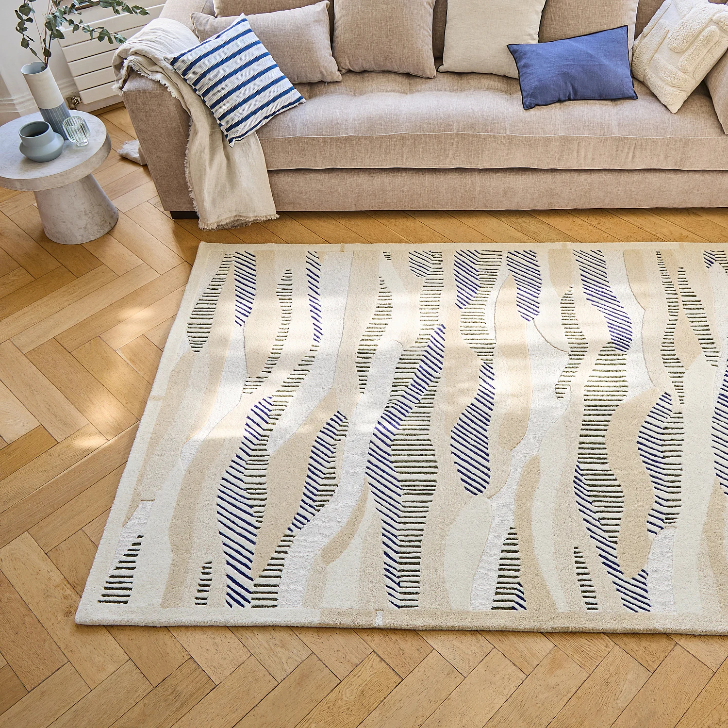 Tappeto in lana tufté - 170 x 240 cm - Blu e Kaki - Design di Floriane Jacques - 5