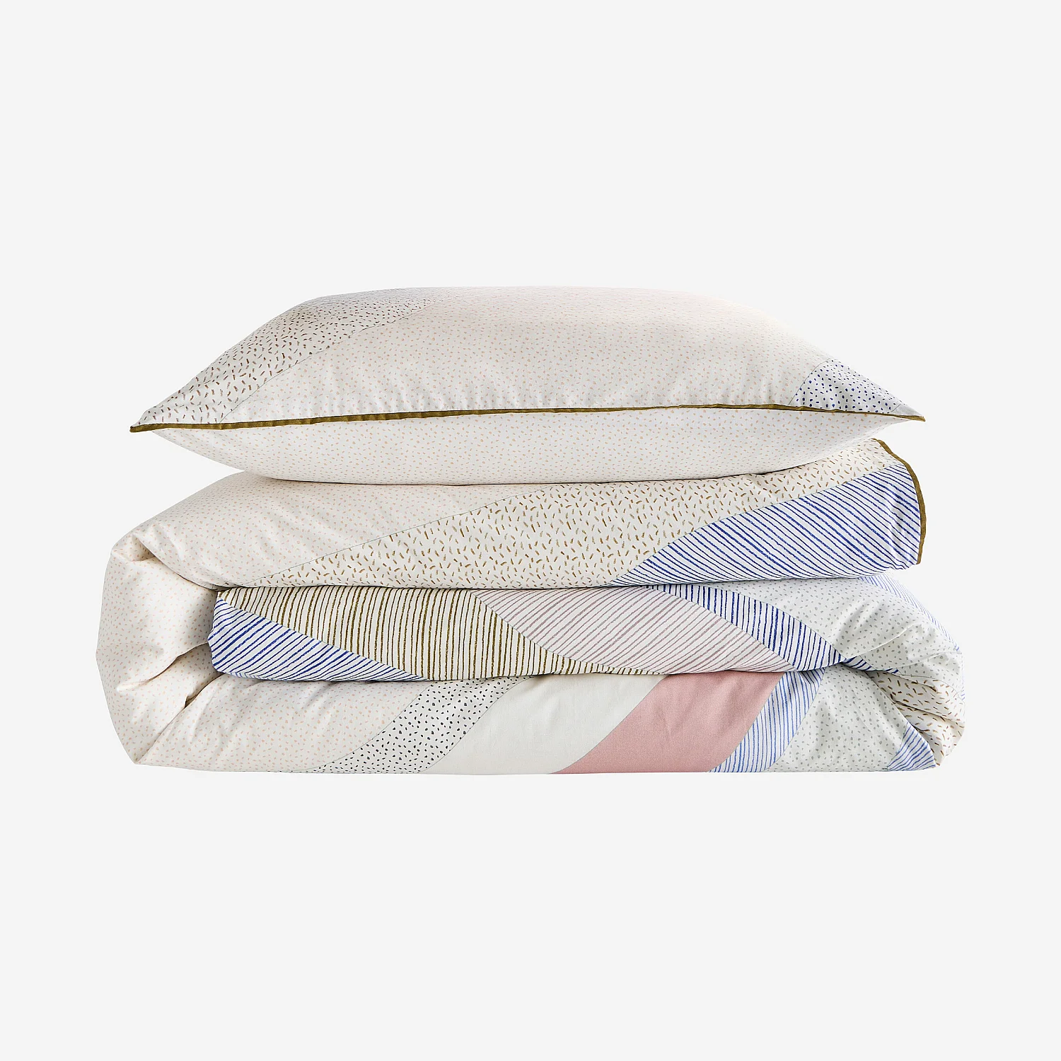 Bettwäsche-Set aus Bio-Baumwollperkal - 140 x 200 cm - Blau und Khaki - Design by Floriane Jacques - 2