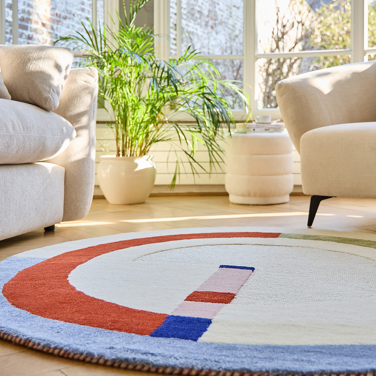 Tappeto rotondo in lana intrecciata 150 cm - Beige - Design di Floriane Jacques - 6