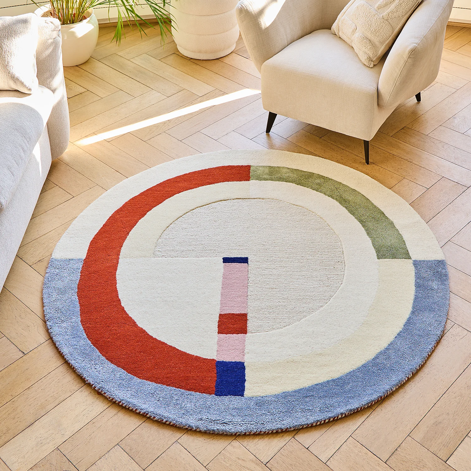 Tappeto rotondo in lana intrecciata 150 cm - Beige - Design di Floriane Jacques - 1