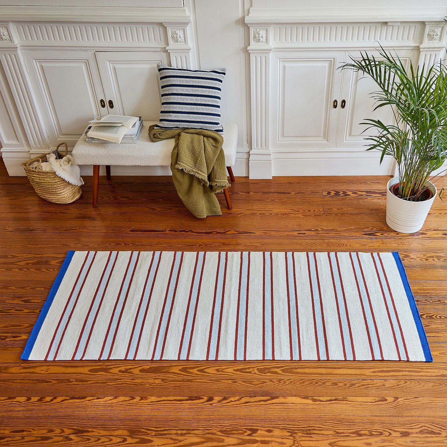 Tappeto piatto in cotone - 75 x 180 cm - Blu cielo - Design di Floriane Jacques - 1