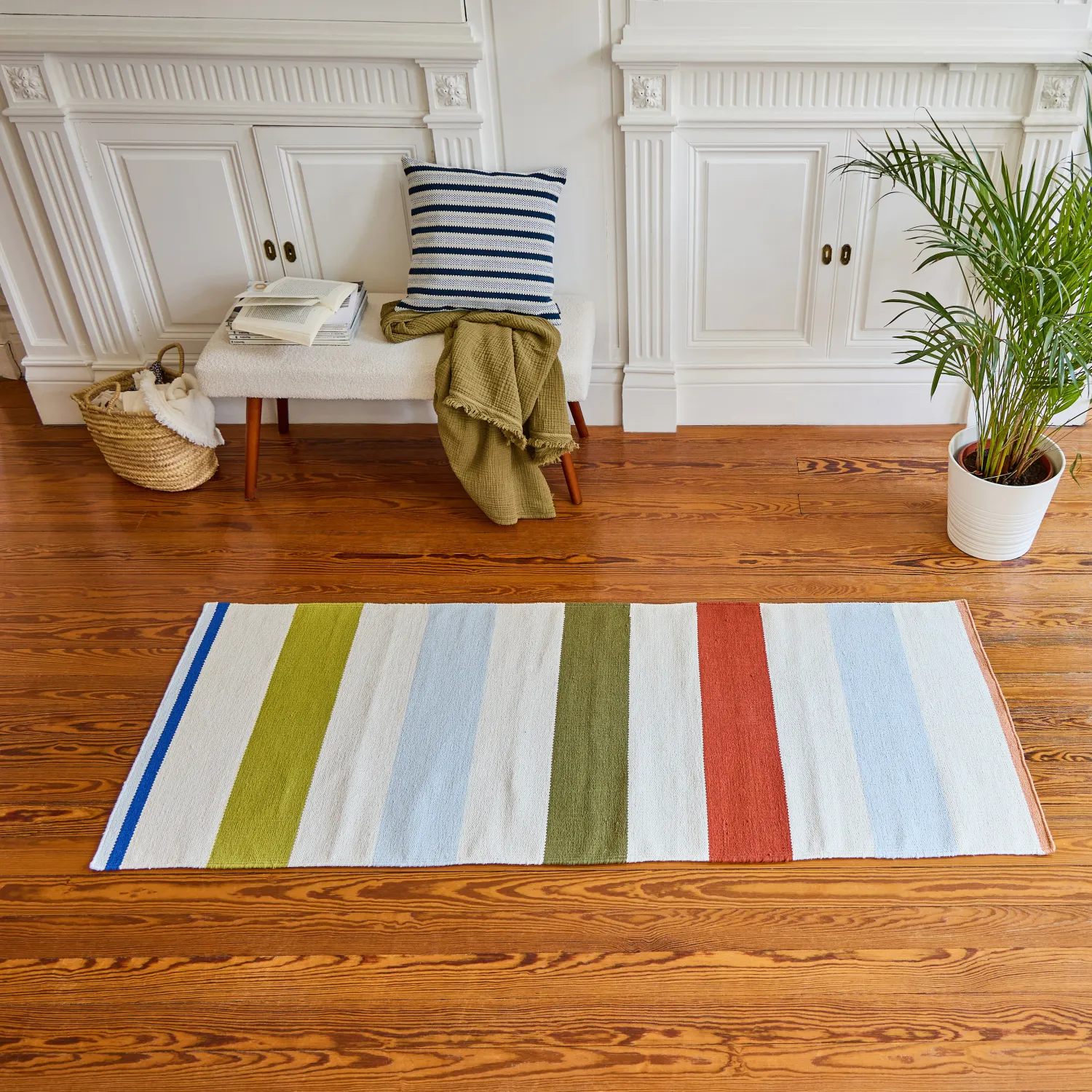 Tapis tissé en coton - 75 x 180 cm - Vert kaki - Design by Floriane Jacques - 1