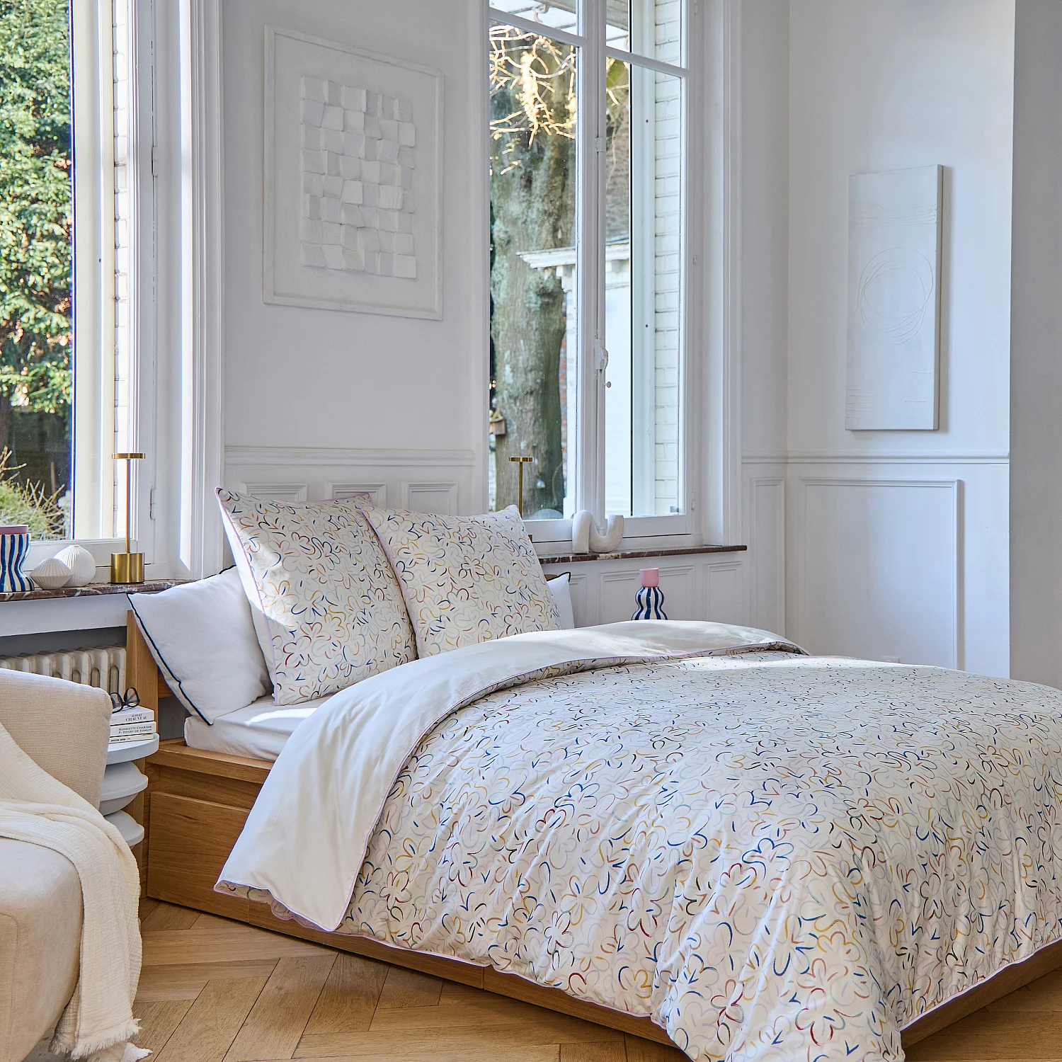 Parure da letto in percalle di cotone biologico - 260 x 240 cm - Motivi floreali - Design by Floriane Jacques - 1