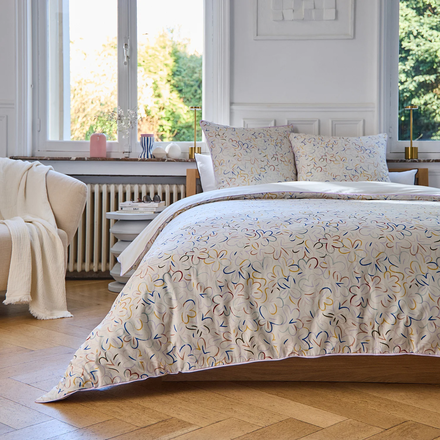 Parure da letto in percalle di cotone biologico - 260 x 240 cm - Motivi floreali - Design by Floriane Jacques - 8