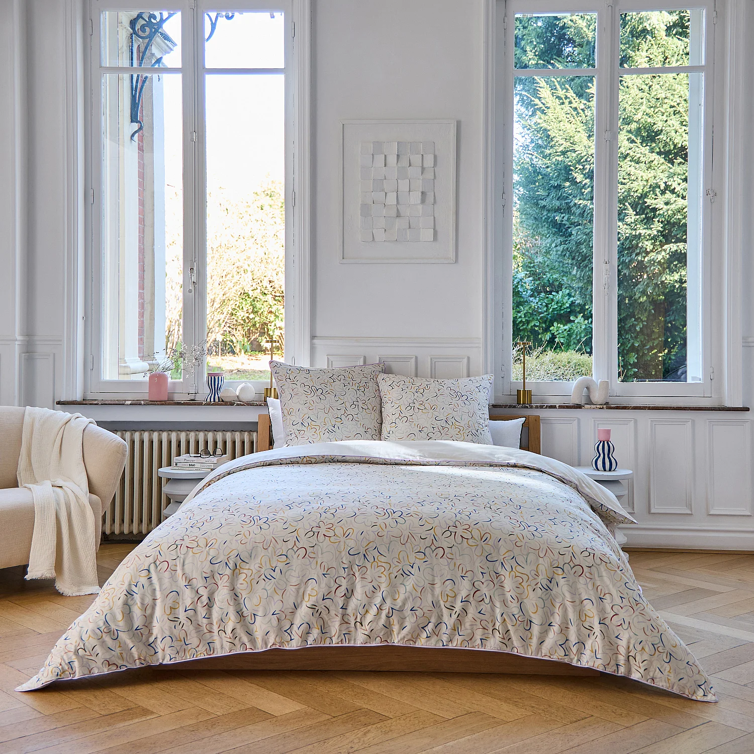 Parure da letto in percalle di cotone biologico - 240 x 220 cm - Motivi floreali - Design by Floriane Jacques - 3