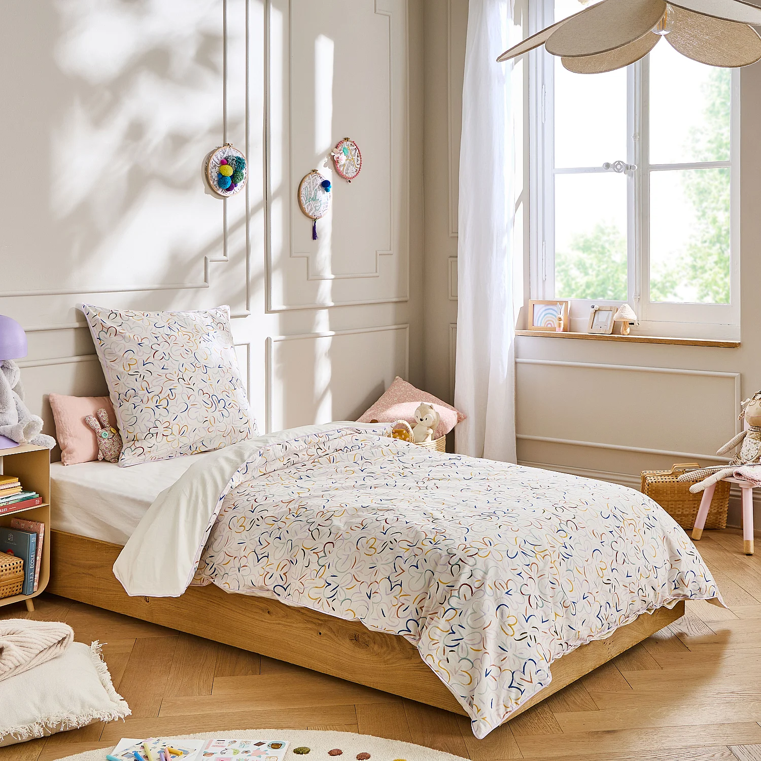 Parure de lit en percale de coton bio - 140 x 200 cm - Motifs à fleurs - Design by Floriane Jacques - 1