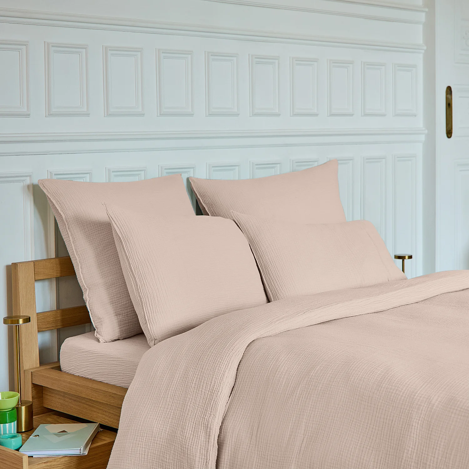 Housse de couette en double gaze de coton - 240 x 220 cm - Rose poudré - 8