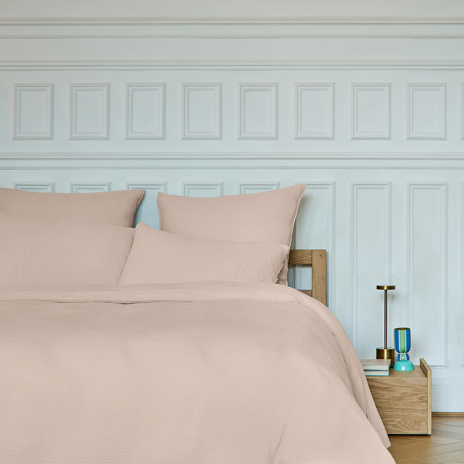 Housse de couette en double gaze de coton - 260 x 240 cm - Rose poudré - 7