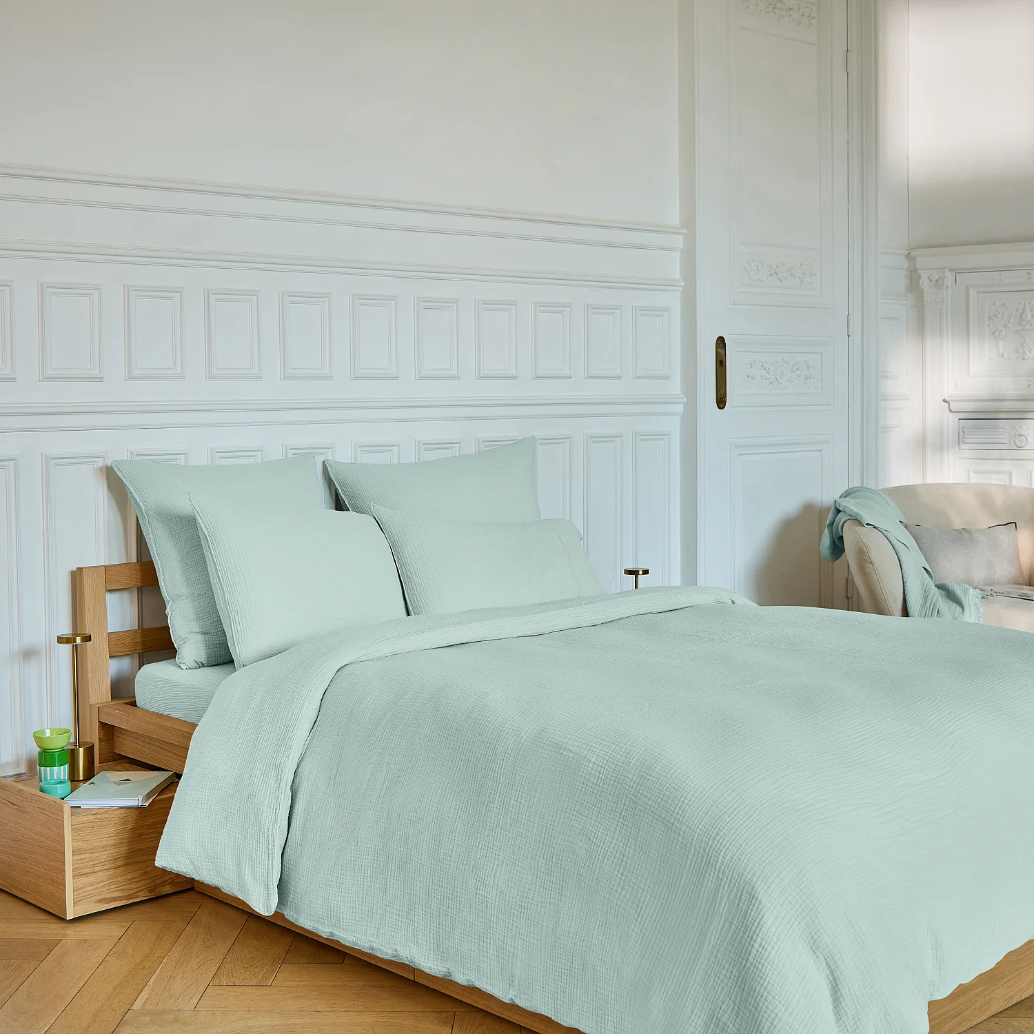 Housse de couette en double gaze de coton - 240 x 220 cm - Céladon - 3