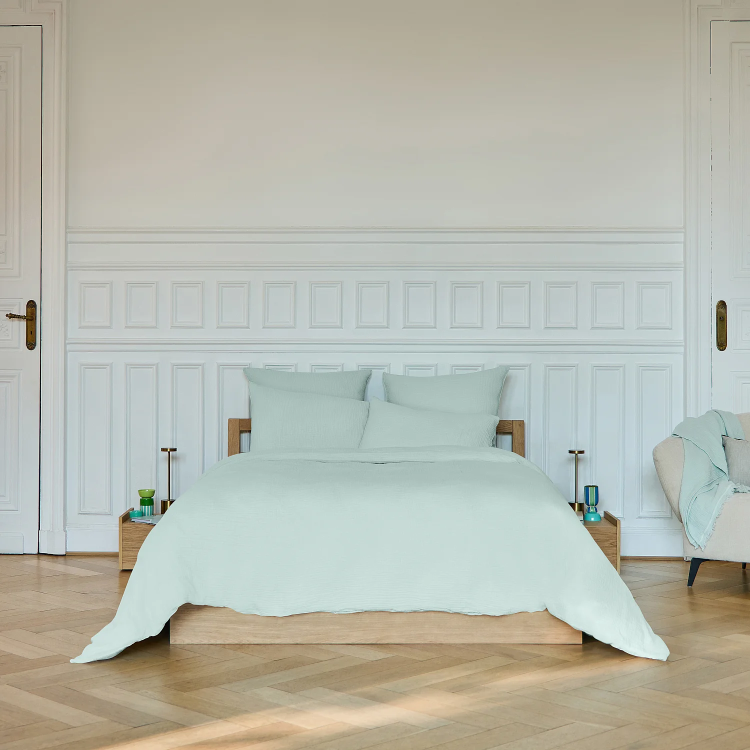 Housse de couette en double gaze de coton - 260 x 240 cm - Céladon - 1