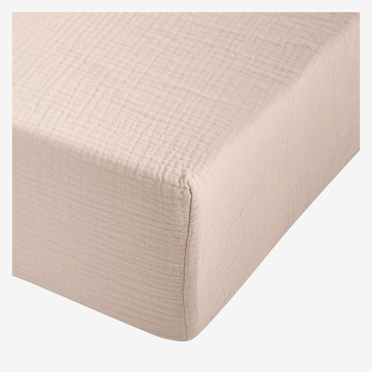 Drap Housse en double gaze de coton - 160 x 200 cm - Rose poudré - 2