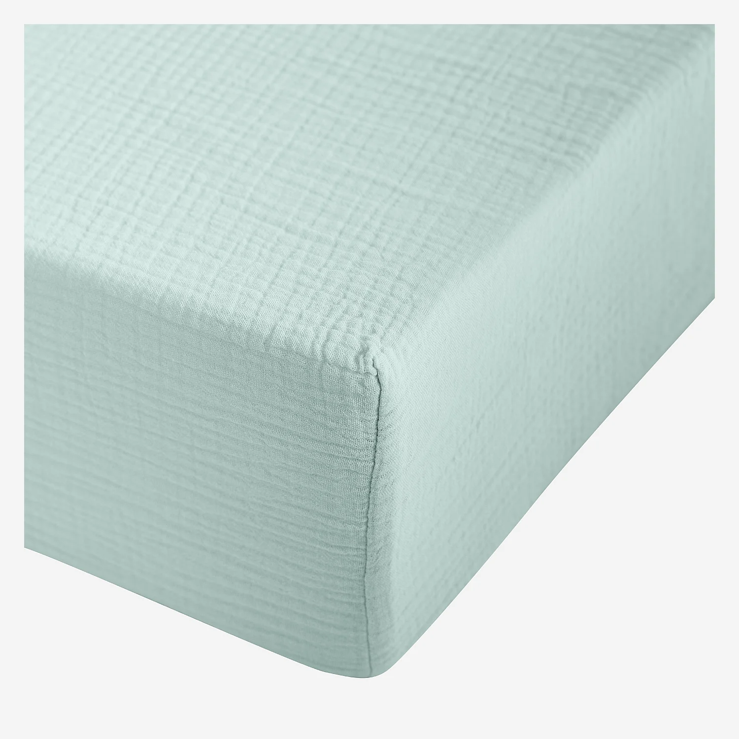 Drap Housse en double gaze de coton - 160 x 200 cm - Céladon - 2