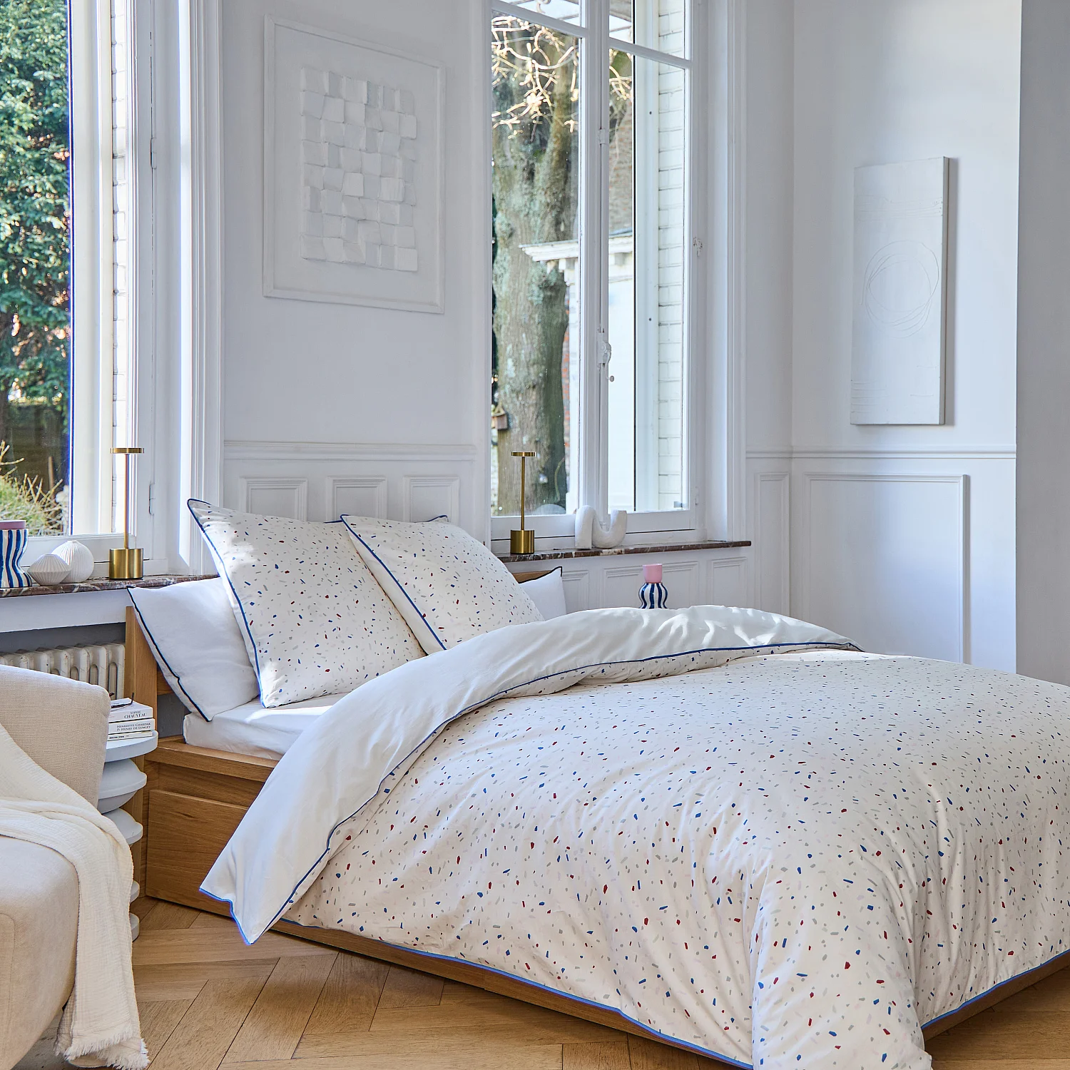 Completo letto in percalle di cotone biologico - 260 x 240 cm - Motivi a pois - Design by Floriane Jacques - 1