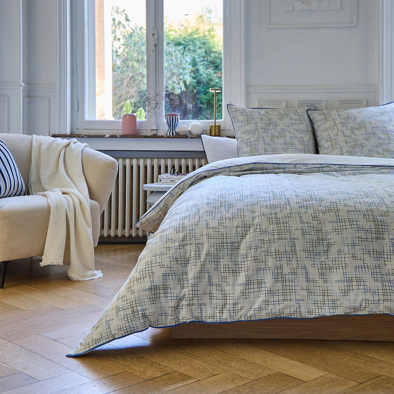 Set lenzuola in percalle di cotone biologico - 240 x 220 cm - Motivi a quadri - Design by Floriane Jacques - 9