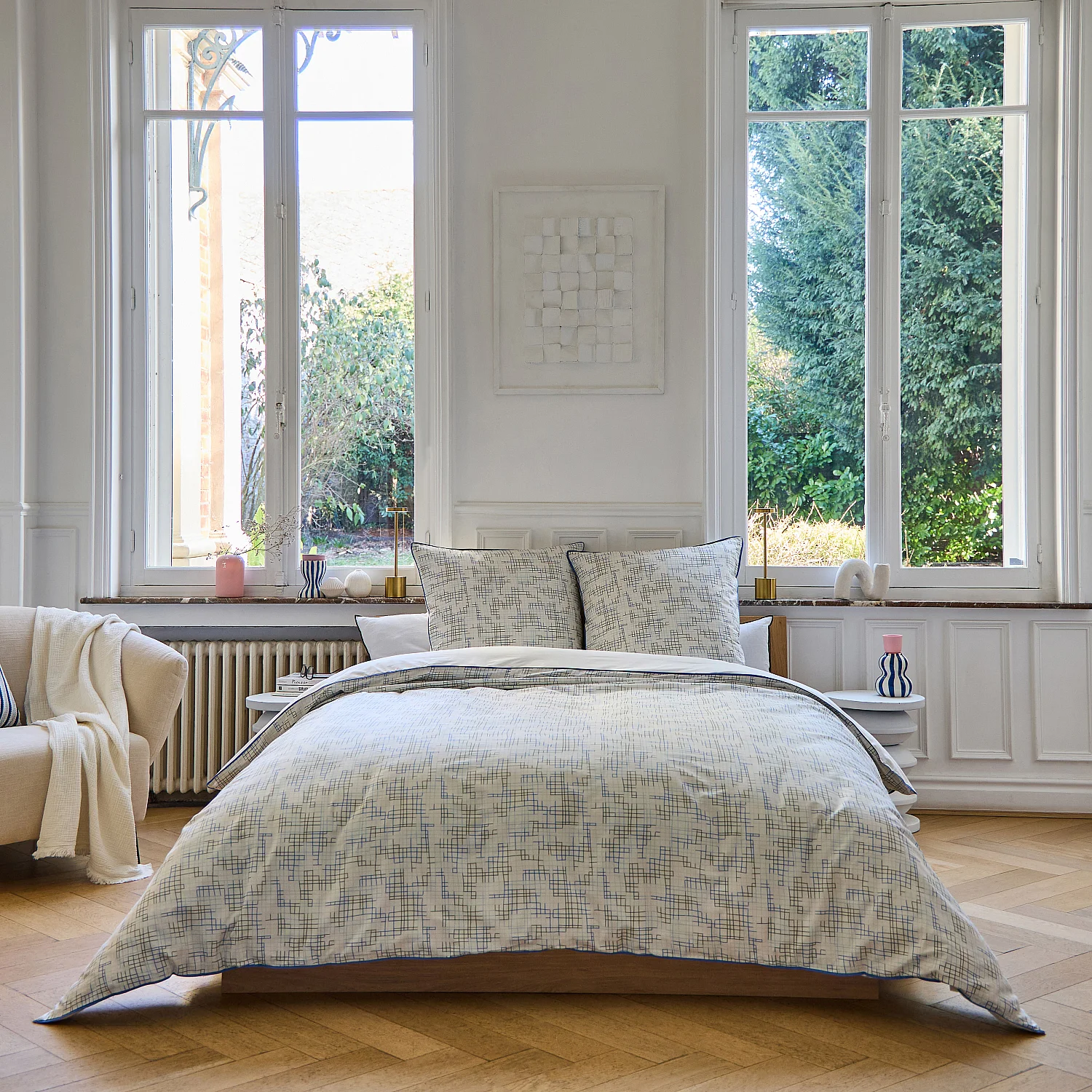 Set letto in percalle di cotone biologico - 260 x 240 cm - Motivi a quadri - Design by Floriane Jacques - 3