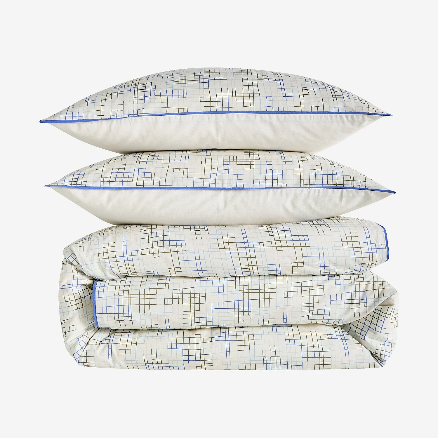 Set letto in percalle di cotone biologico - 260 x 240 cm - Motivi a quadri - Design by Floriane Jacques - 2