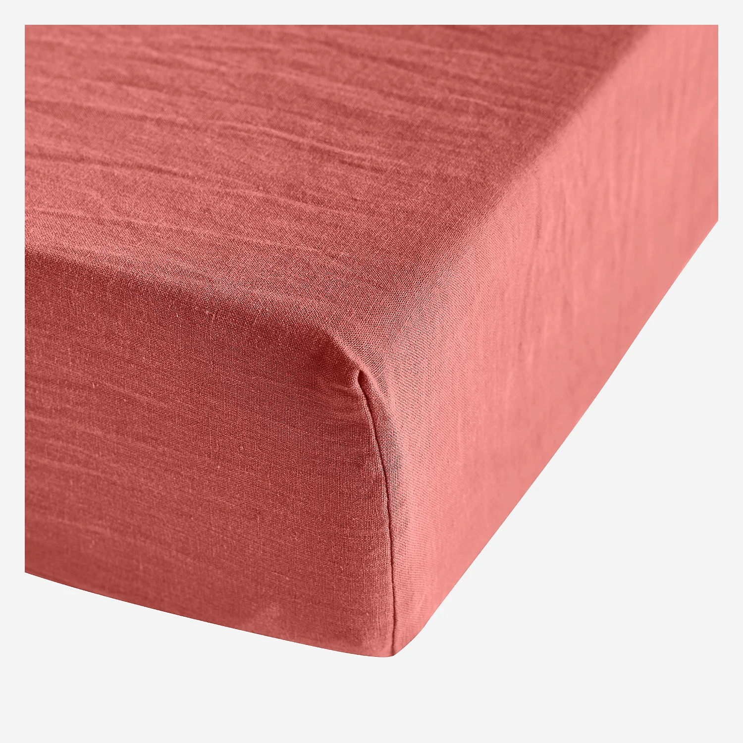 Drap Housse en lin - 160 x 200 cm - Terracotta - 2