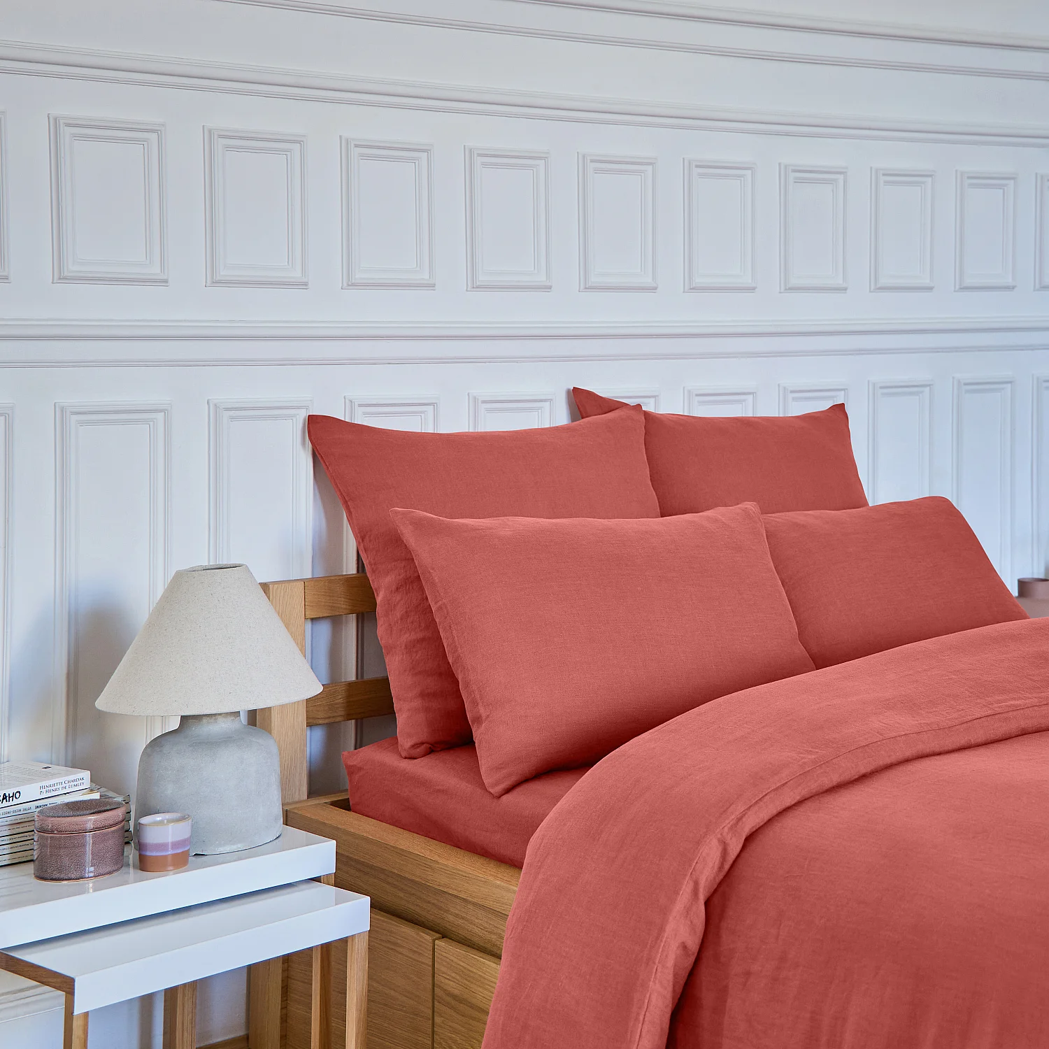 Drap Housse en lin - 160 x 200 cm - Terracotta - 4