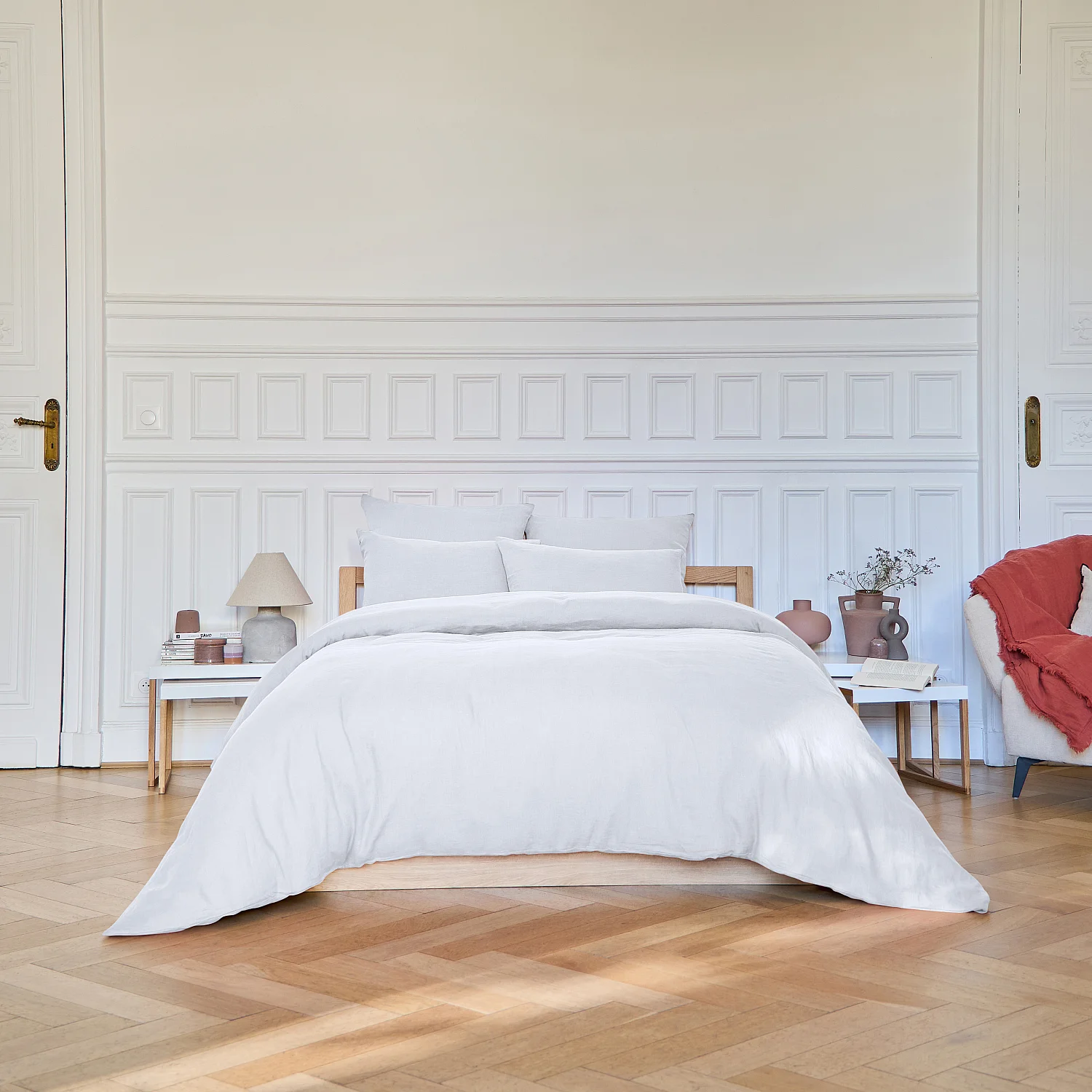 Housse de couette en lin - 260 x 240 cm - Blanc - 1